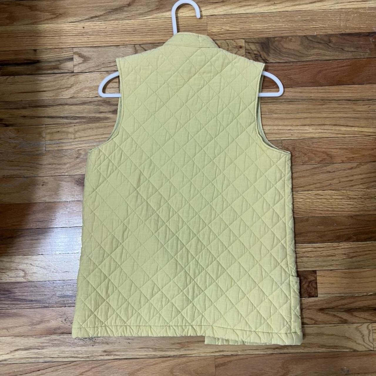 Vintage quilted pale yellow vest with blue... - Depop