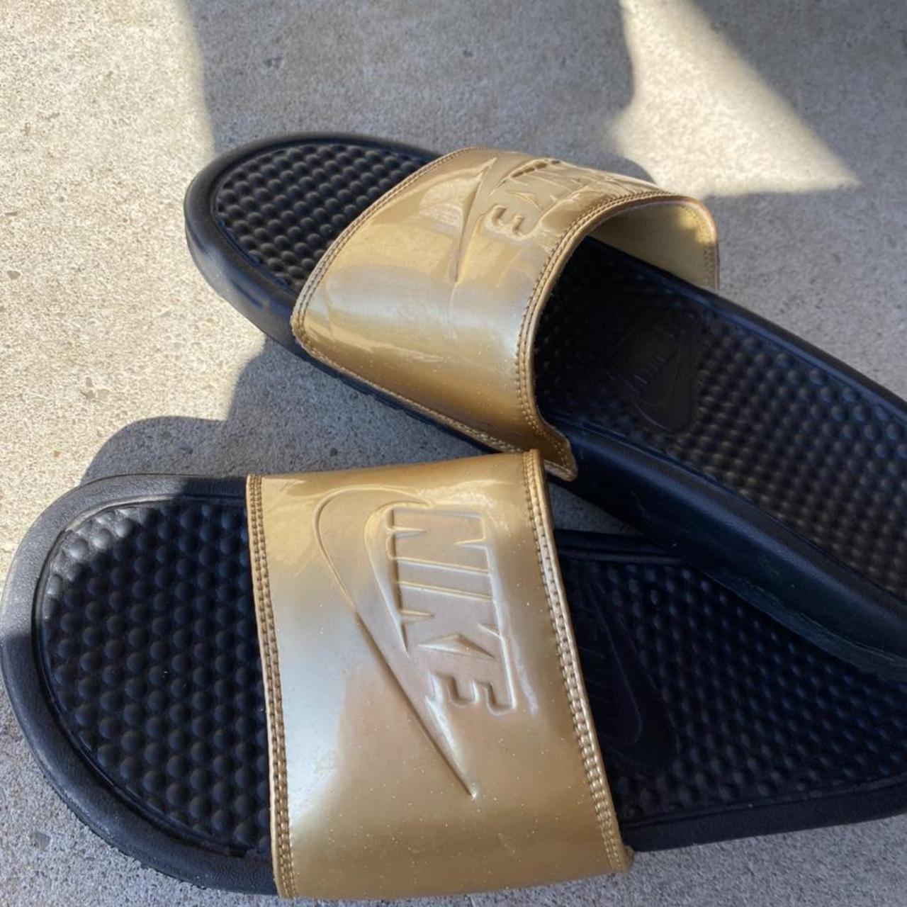 gold nike slides womens