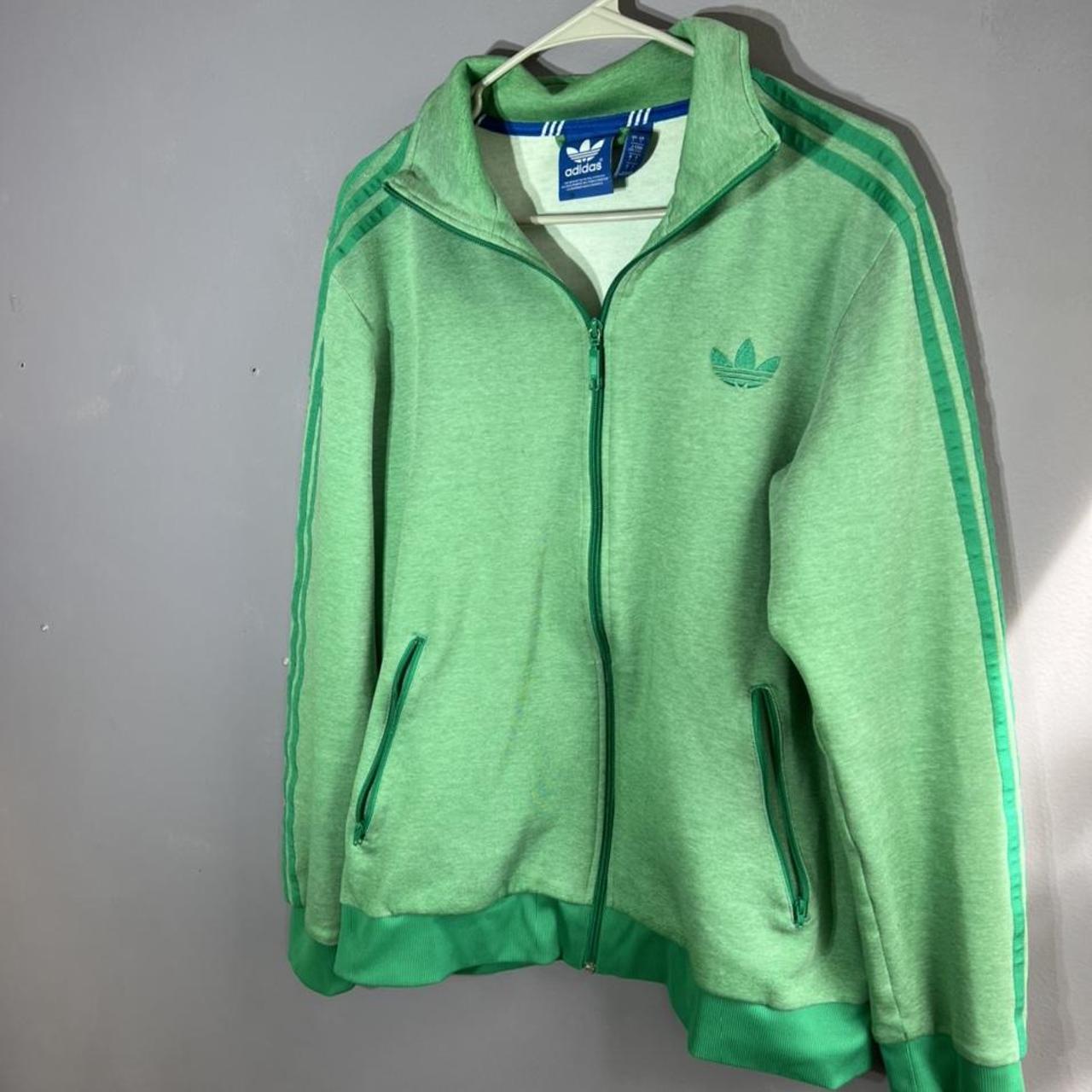 Adidas Originals Men's Green and White Jacket | Depop