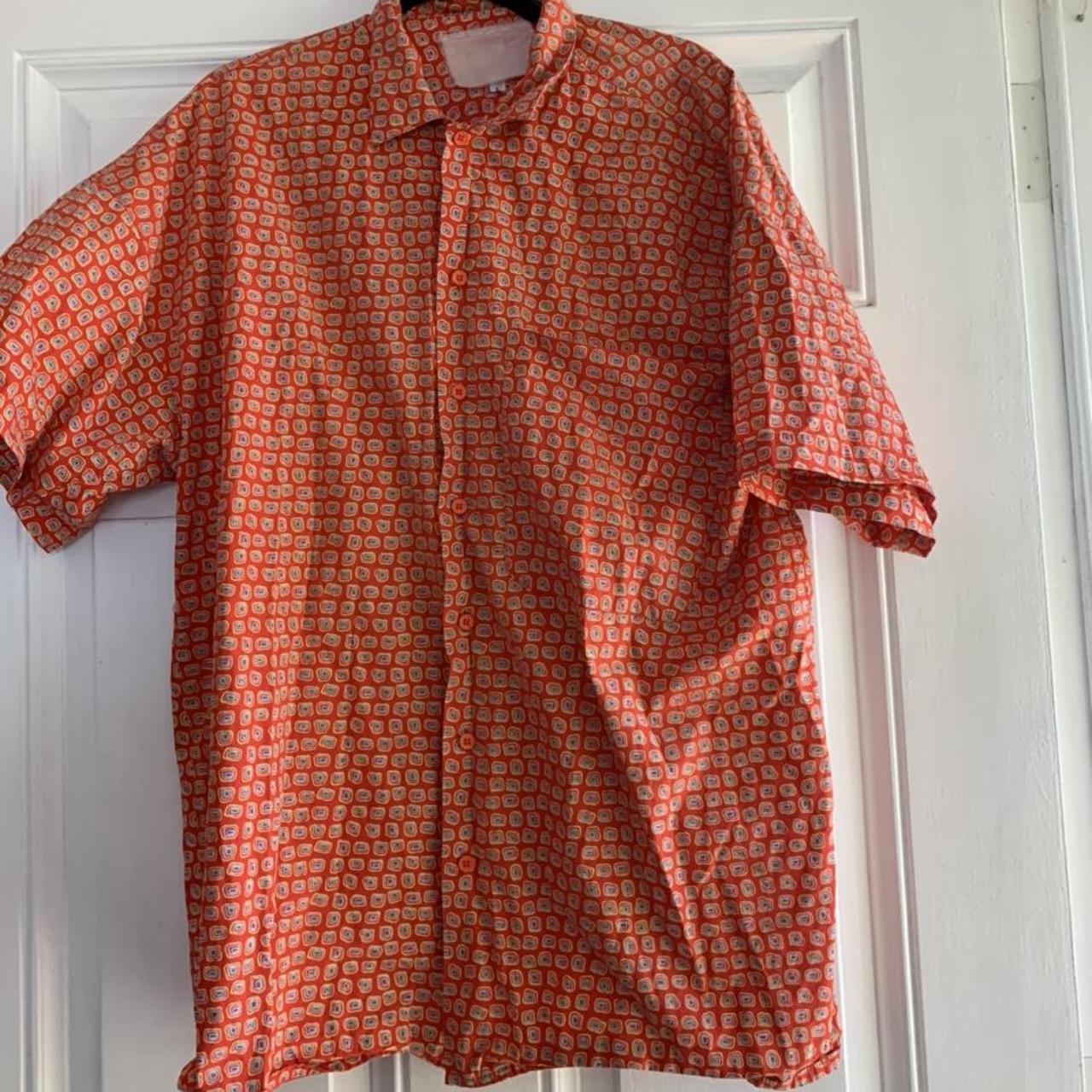 Vintage men’s red geometric square Hawaiian shirt... - Depop