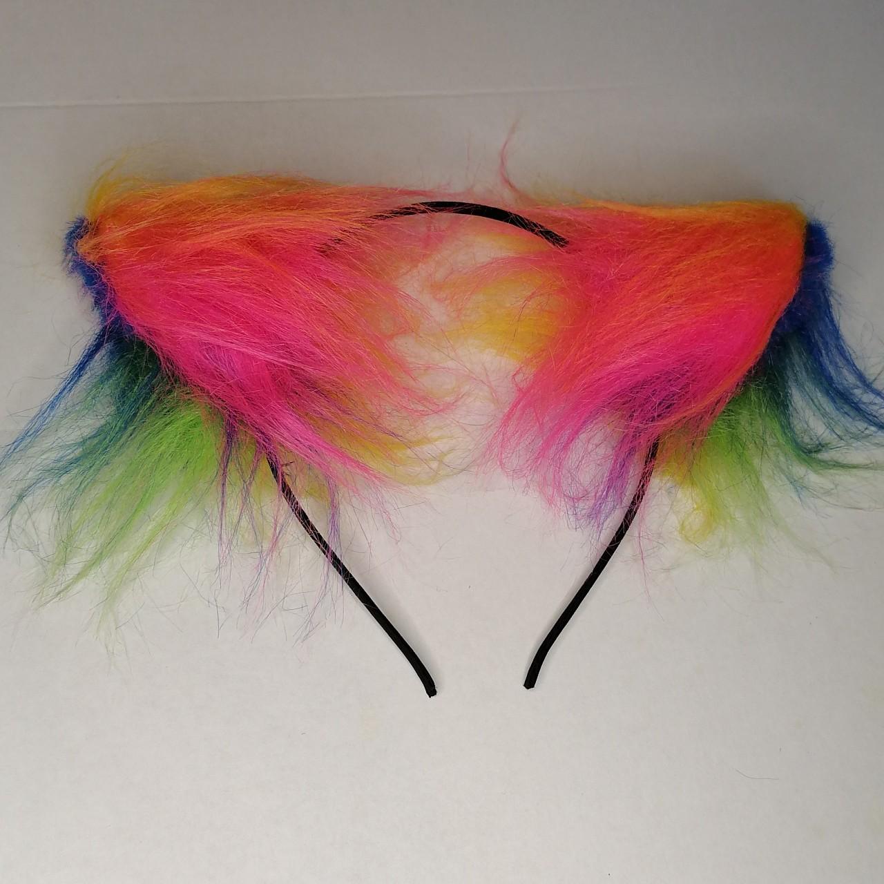 Super fluffy rainbow cat ears headband rainbow... - Depop