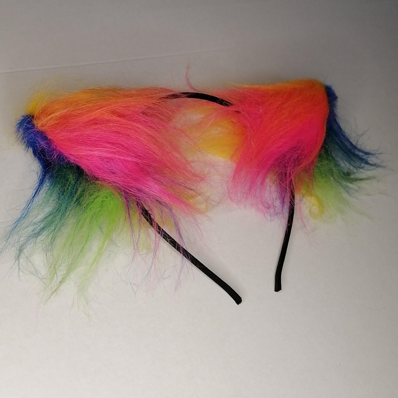 Super fluffy rainbow cat ears headband rainbow... - Depop