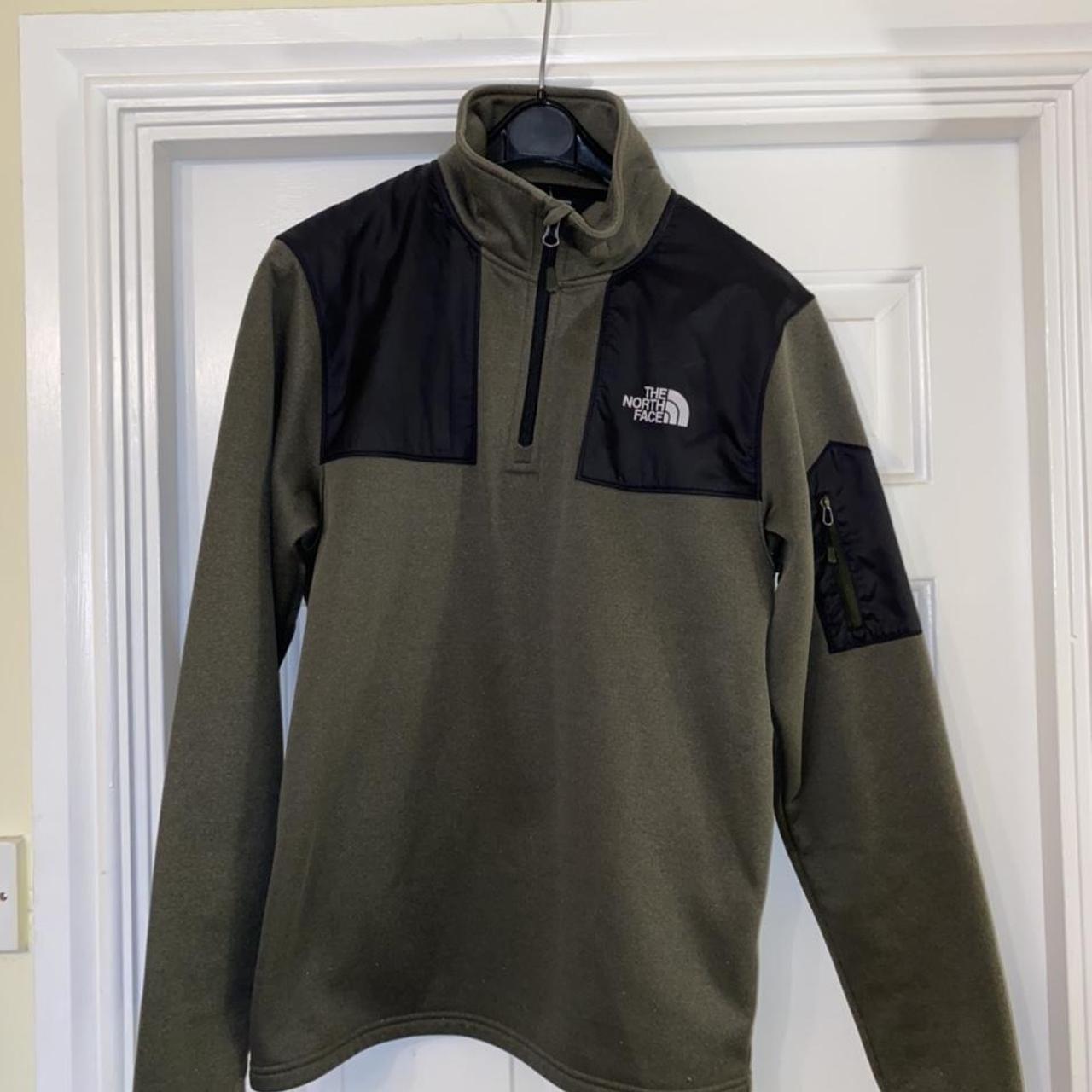 The North Face green quarter zip fleece with zip up... Depop