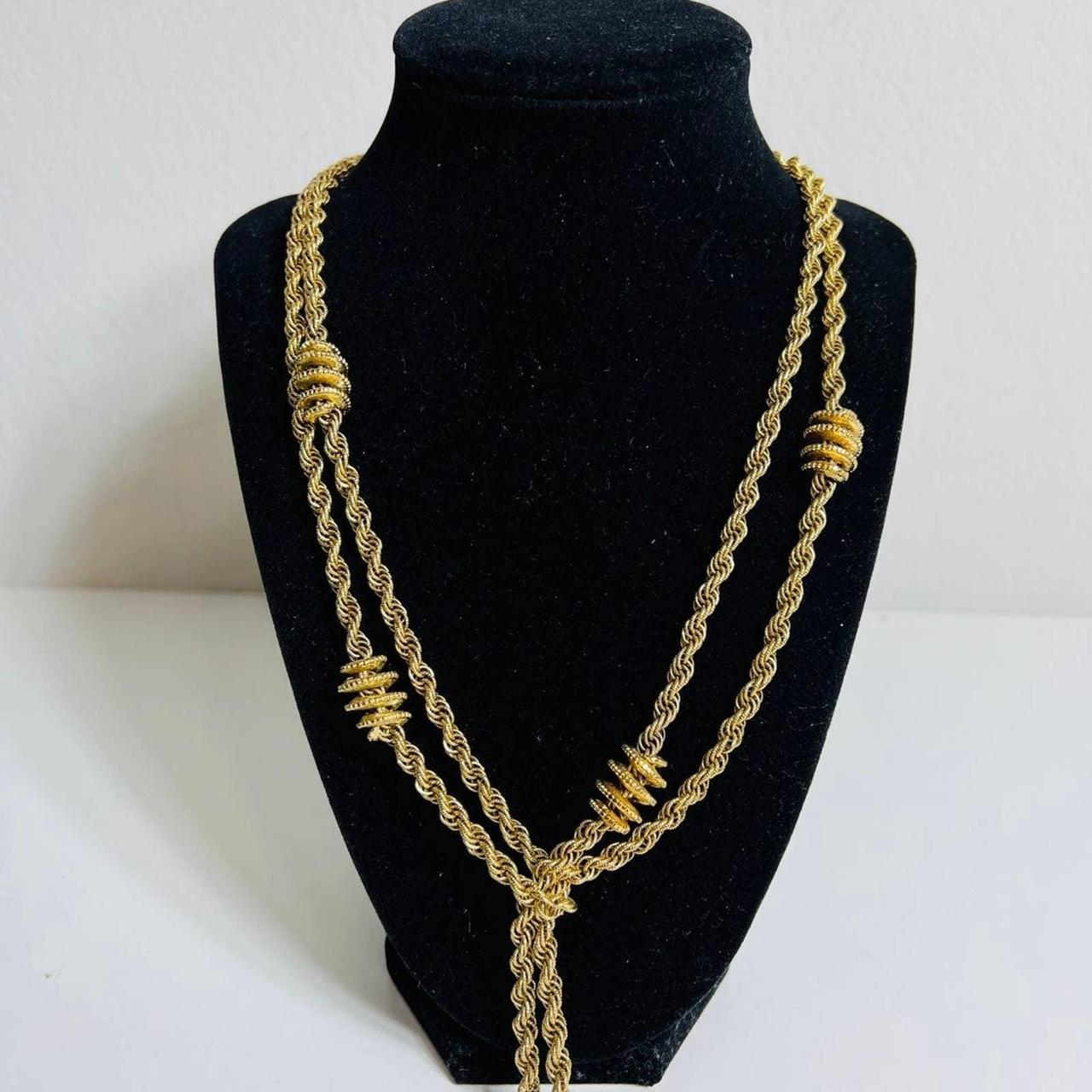 Vintage Monet gold tone rope long necklace in... - Depop