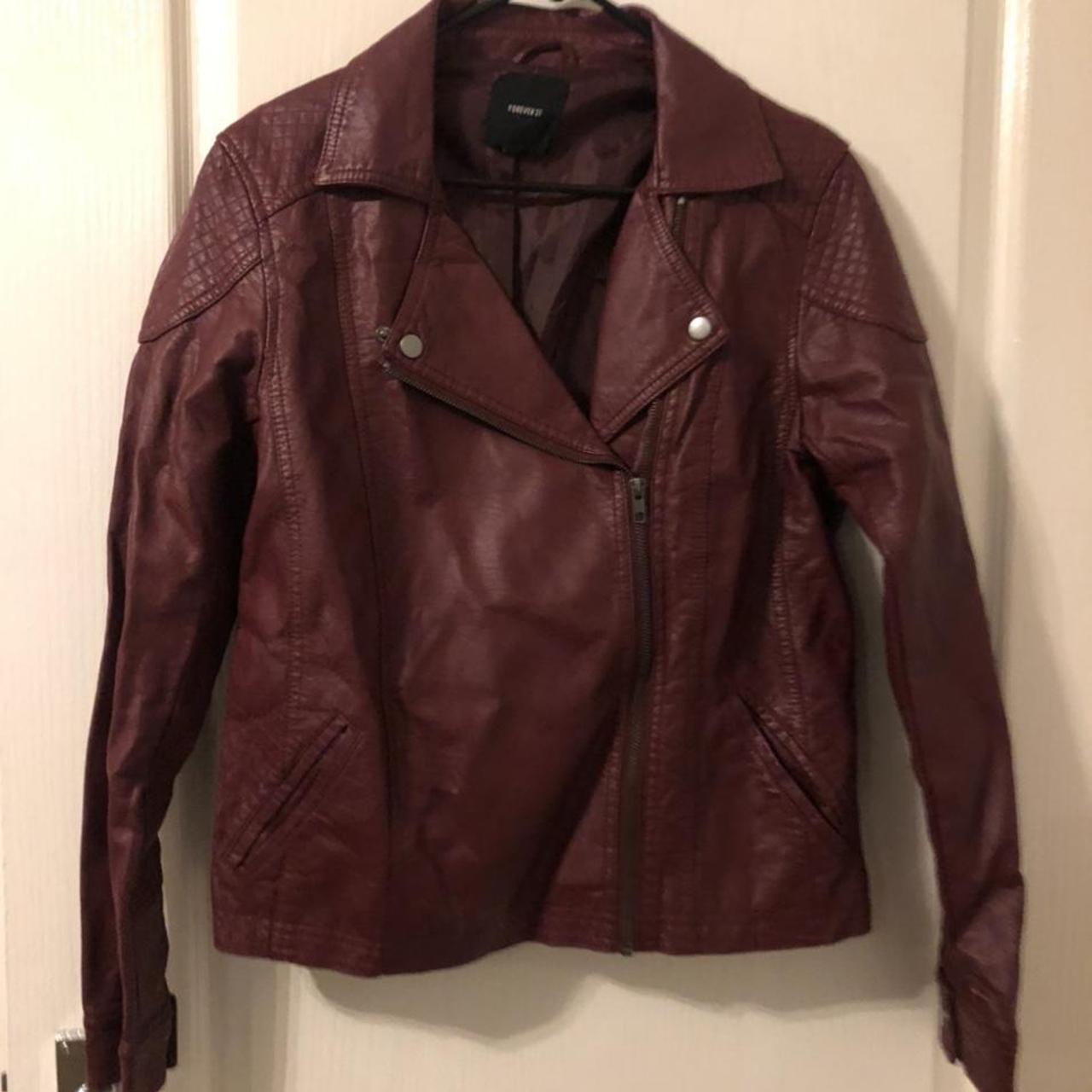 Dark Red Faux Leather Jacket Brand new, never worn... - Depop