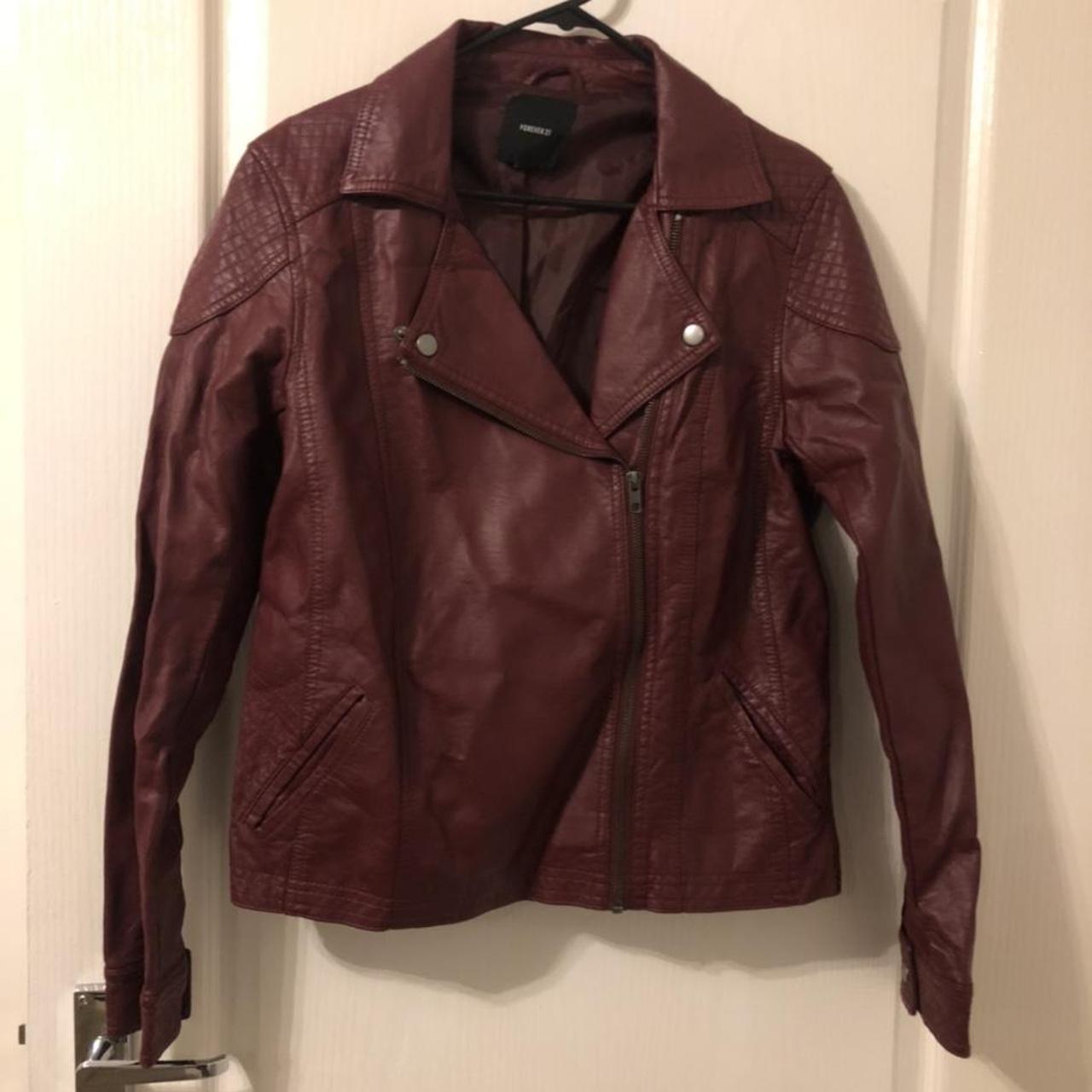 Dark Red Faux Leather Jacket Brand new, never worn... - Depop
