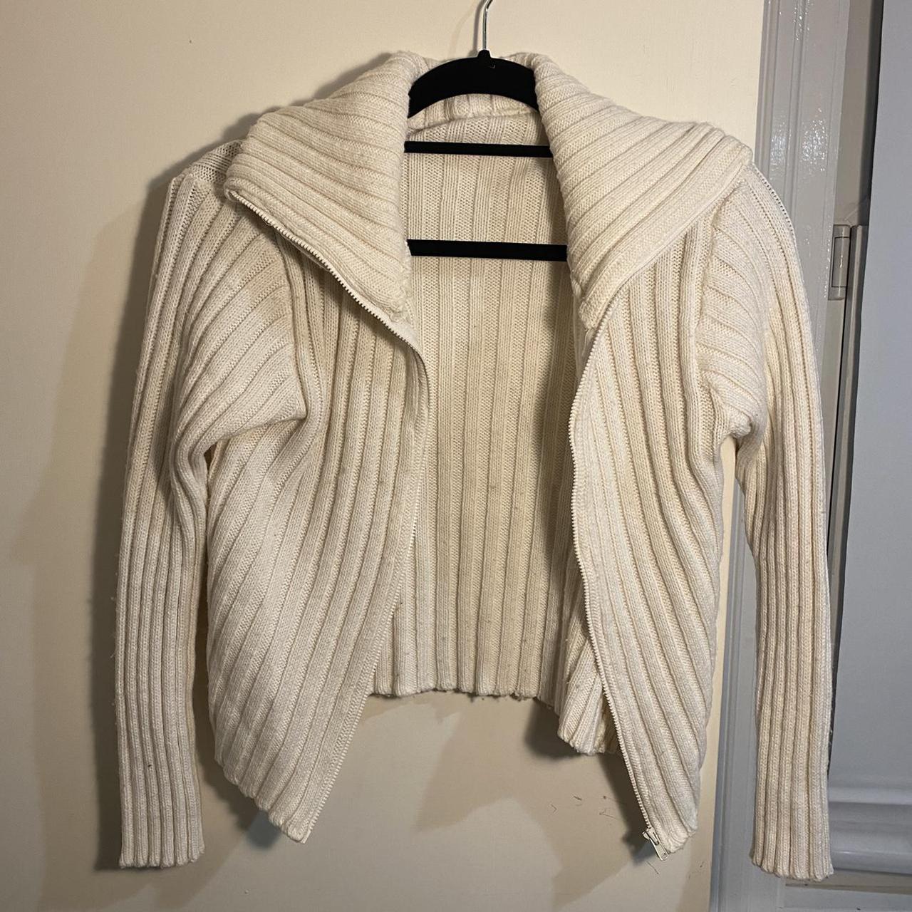 Selling this white zip up knitted jumper bought on... - Depop