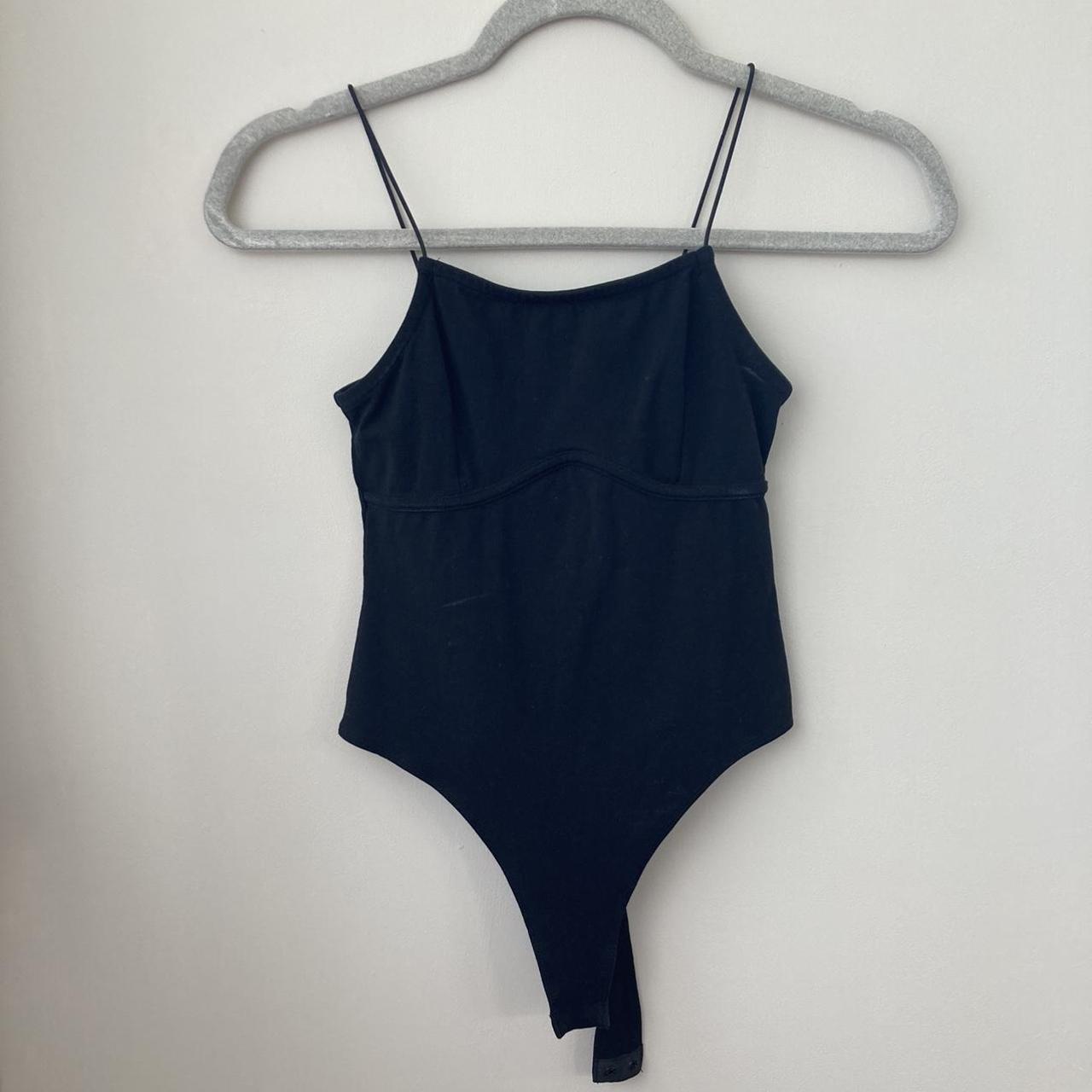 black bodysuit with spaghetti straps super... - Depop