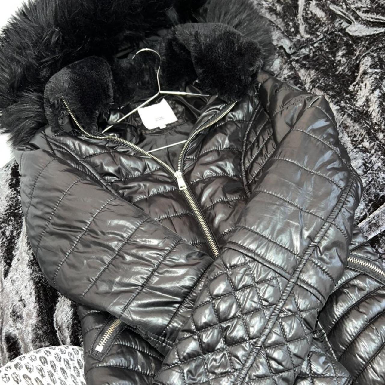 Black high shine faux fur trim store padded jacket