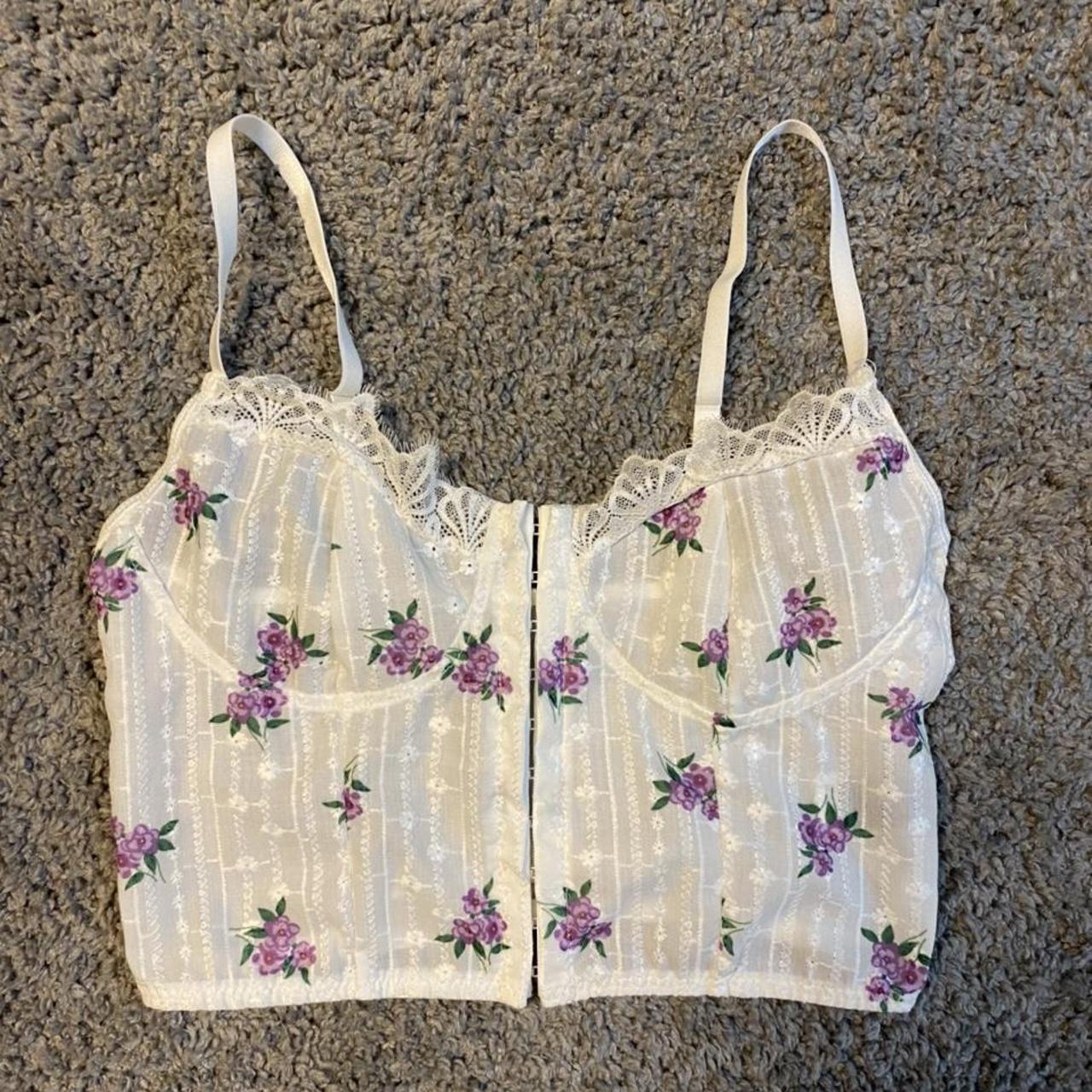 white lace corset top with lavender flowers💜 in a... - Depop