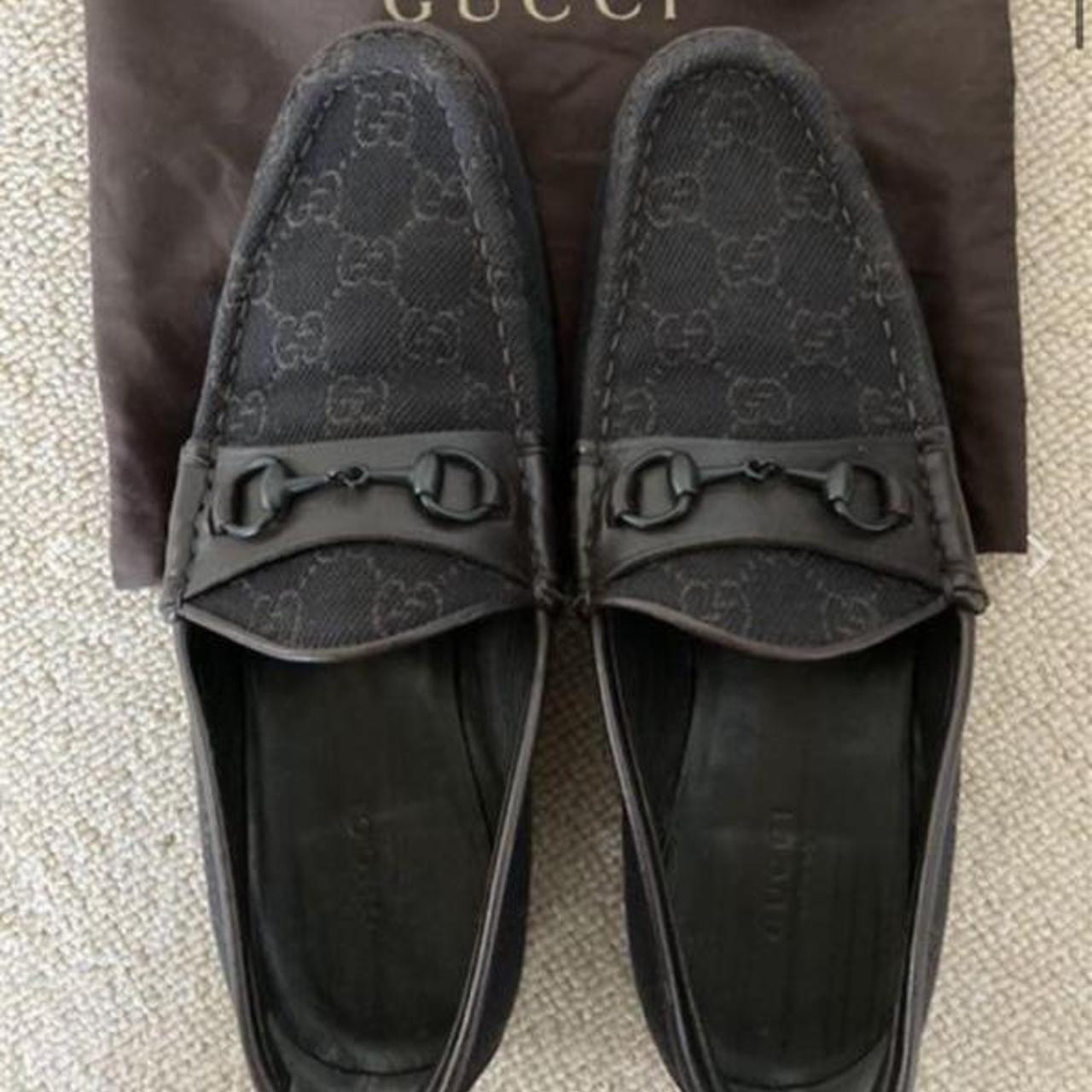 Vintage Gucci monogram loafers in brown/black... - Depop
