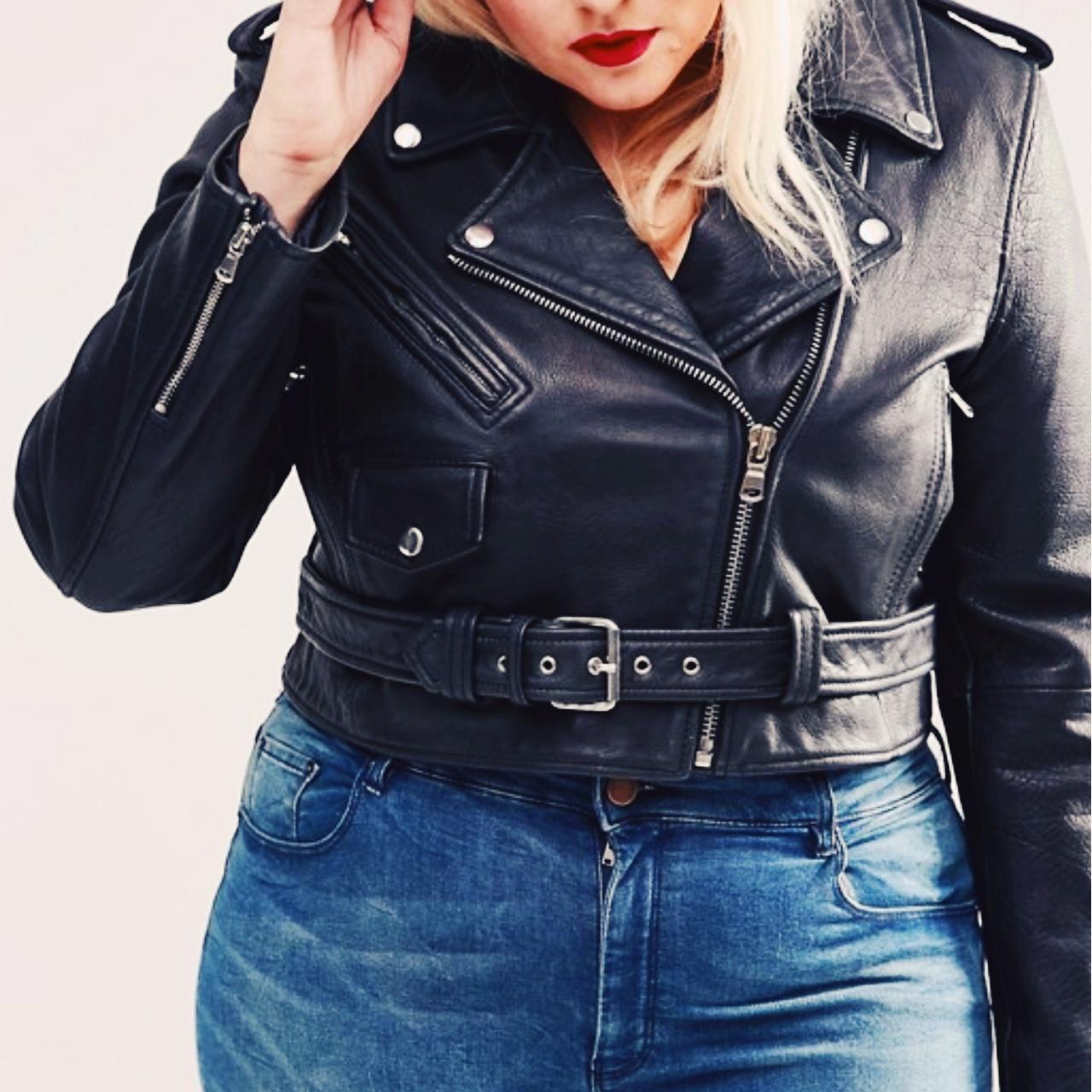 plus size cropped leather jacket