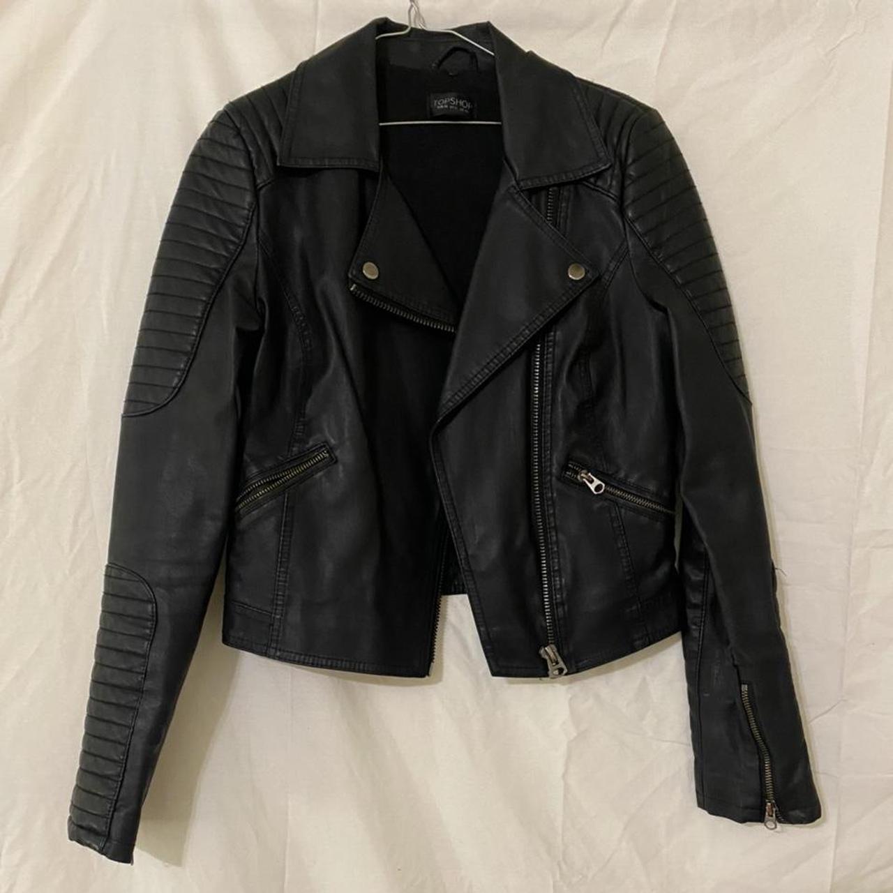 Topshop faux leather jacket in black, detailed... - Depop