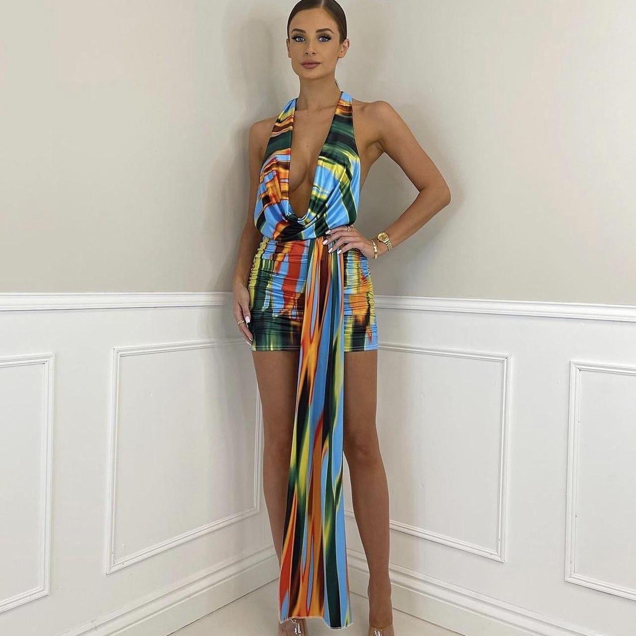 Talliah Rose Multicolour Cowl Neck Dress, ruched... Depop