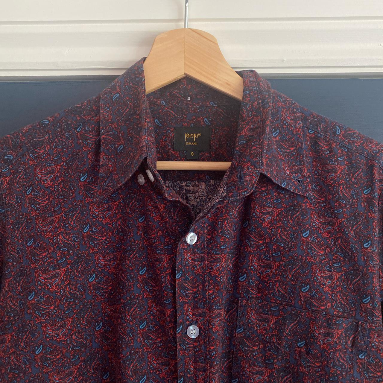 Pop England navy blue and dark red paisley shirt... - Depop