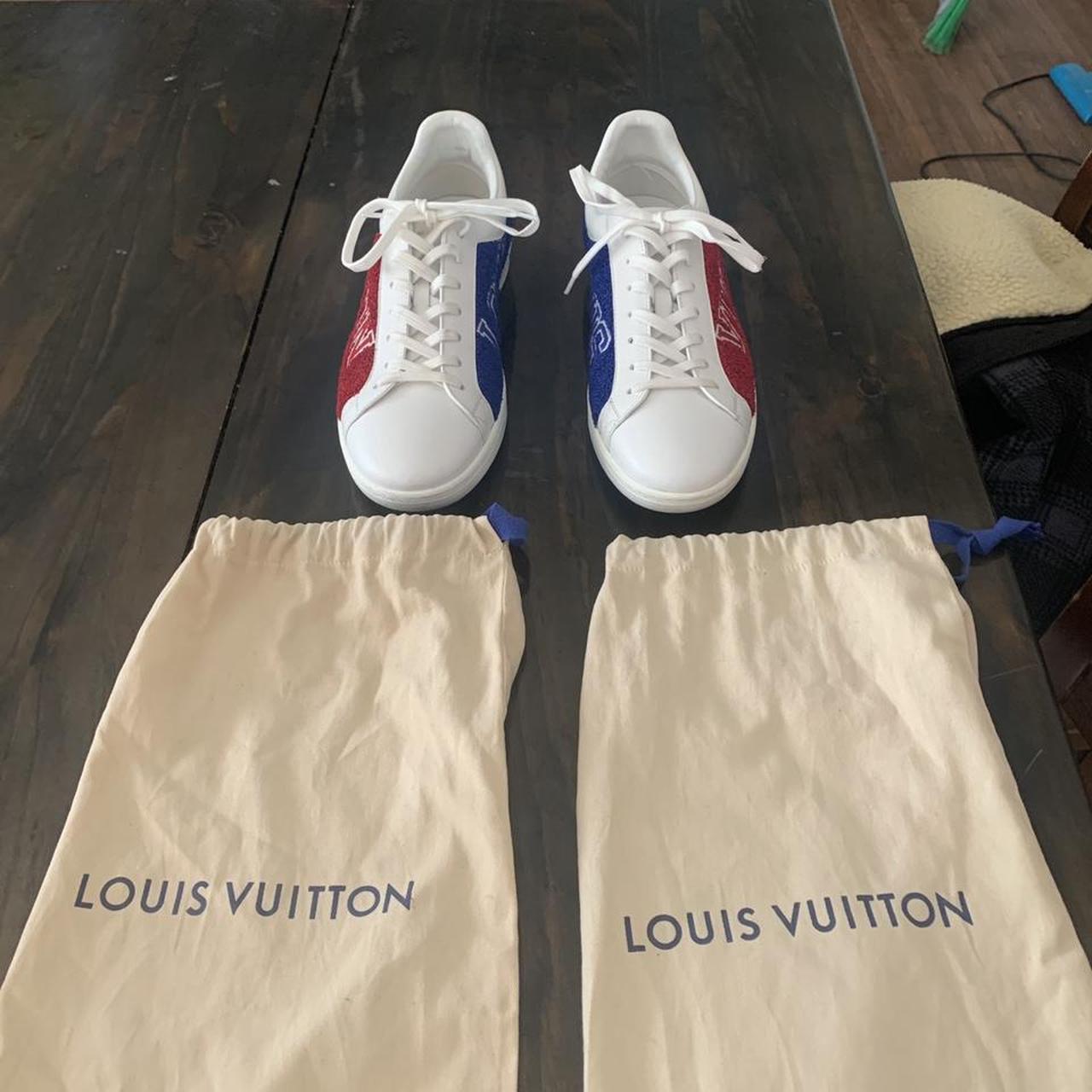Louis Vuitton White Blue/Red Terry Fabric Luxembourg Sneakers Size