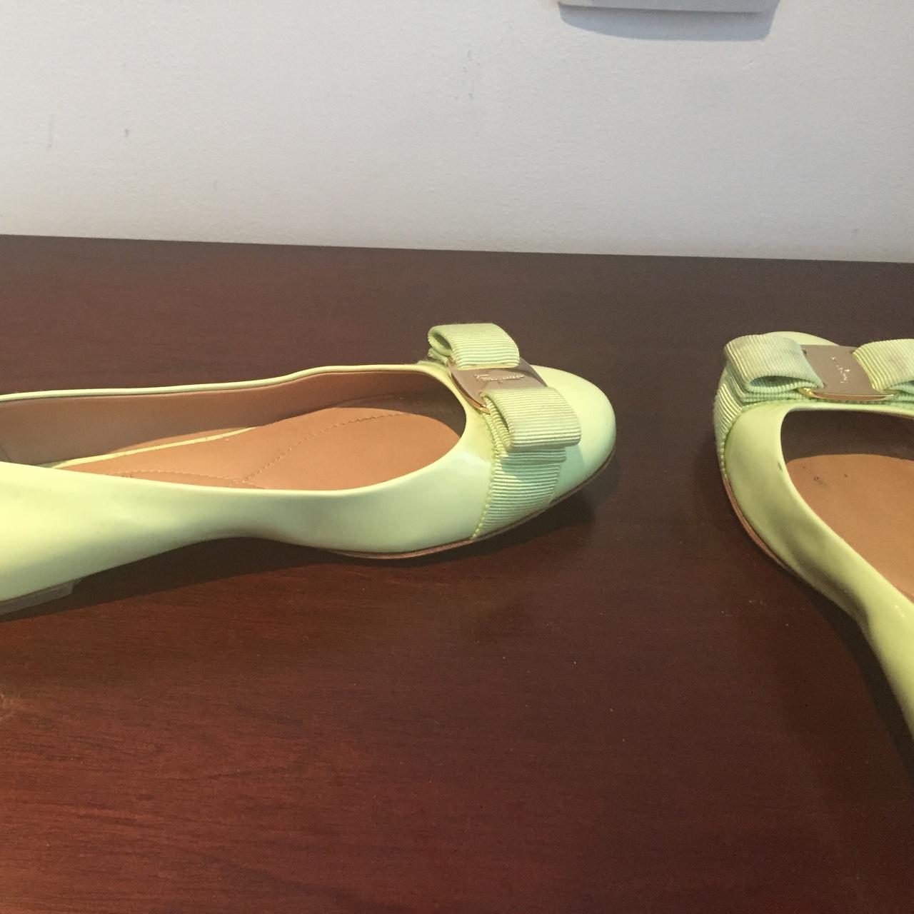 Ferregamo bright lime green flats size 5.5 worn... Depop