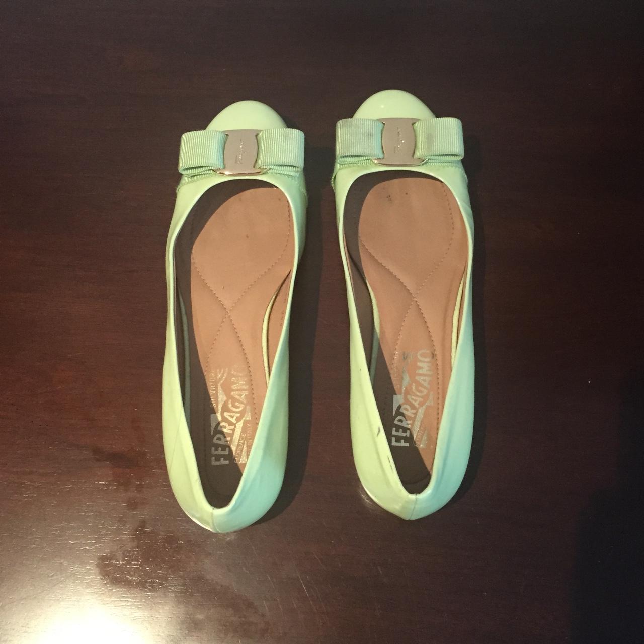 Ferregamo bright lime green flats size 5.5 worn... Depop