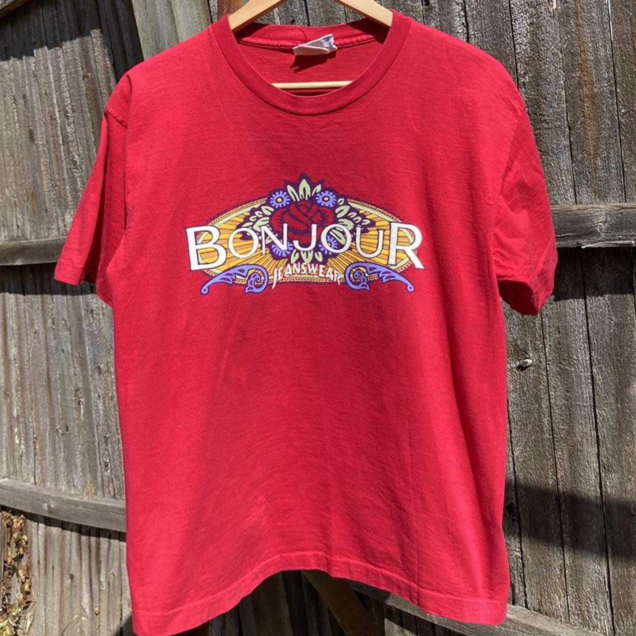 Vintage bonjour TShirt Flower Decal Graphic Tee... Depop
