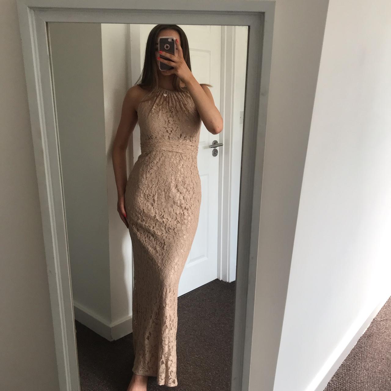 Adrianna Papell nude lace halter neck dress WORN Depop