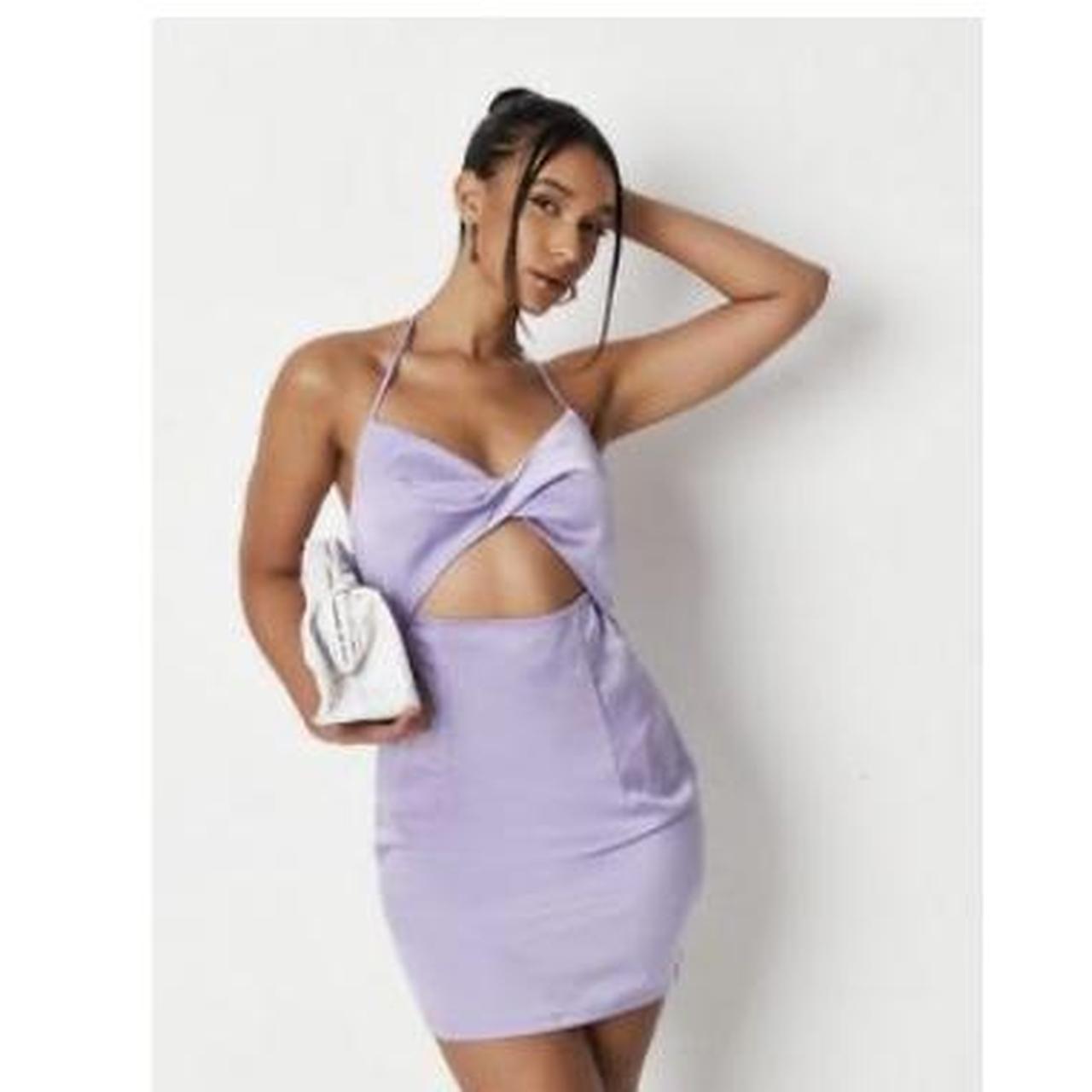 Missguided Lilac Satin Halterneck Twist Front Dress Depop