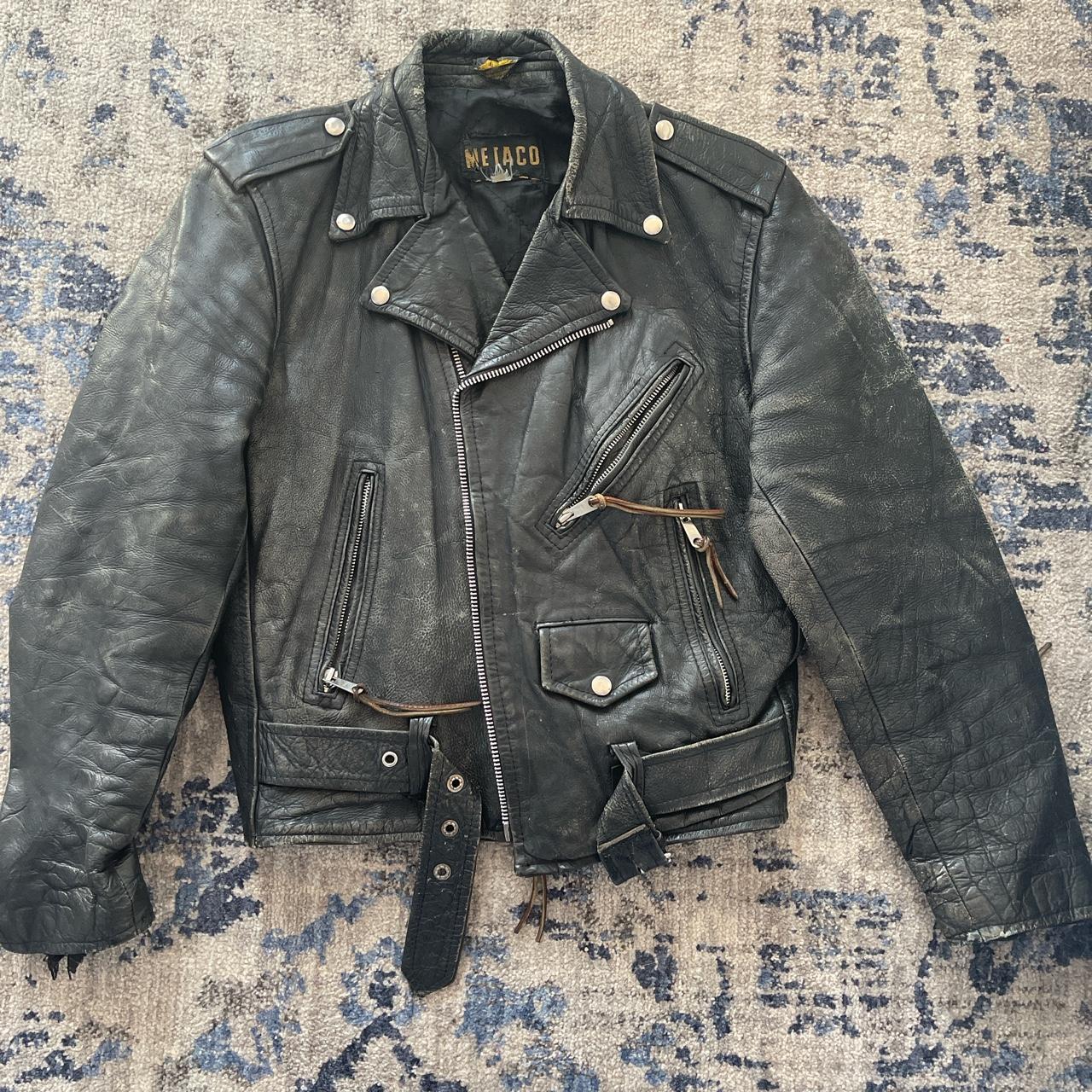 Incredible unique vintage leather motorcycle jacket ! - Depop