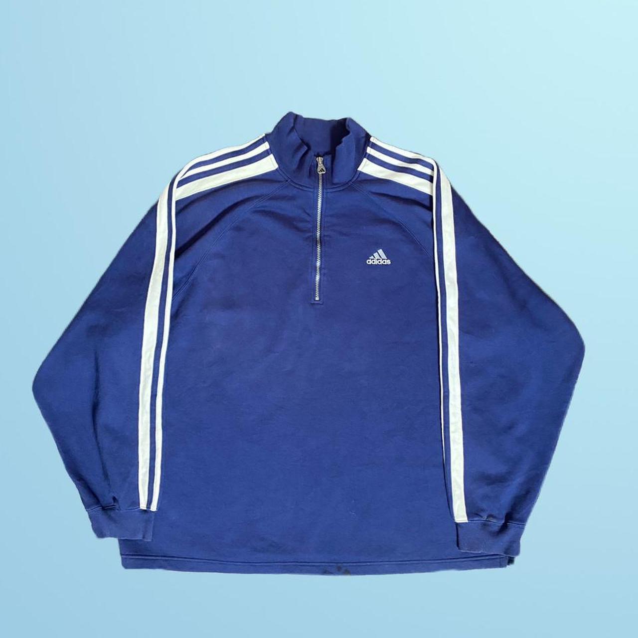 Vintage Adidas 1/4 Zip Sweatshirt in Navy Blue &... - Depop