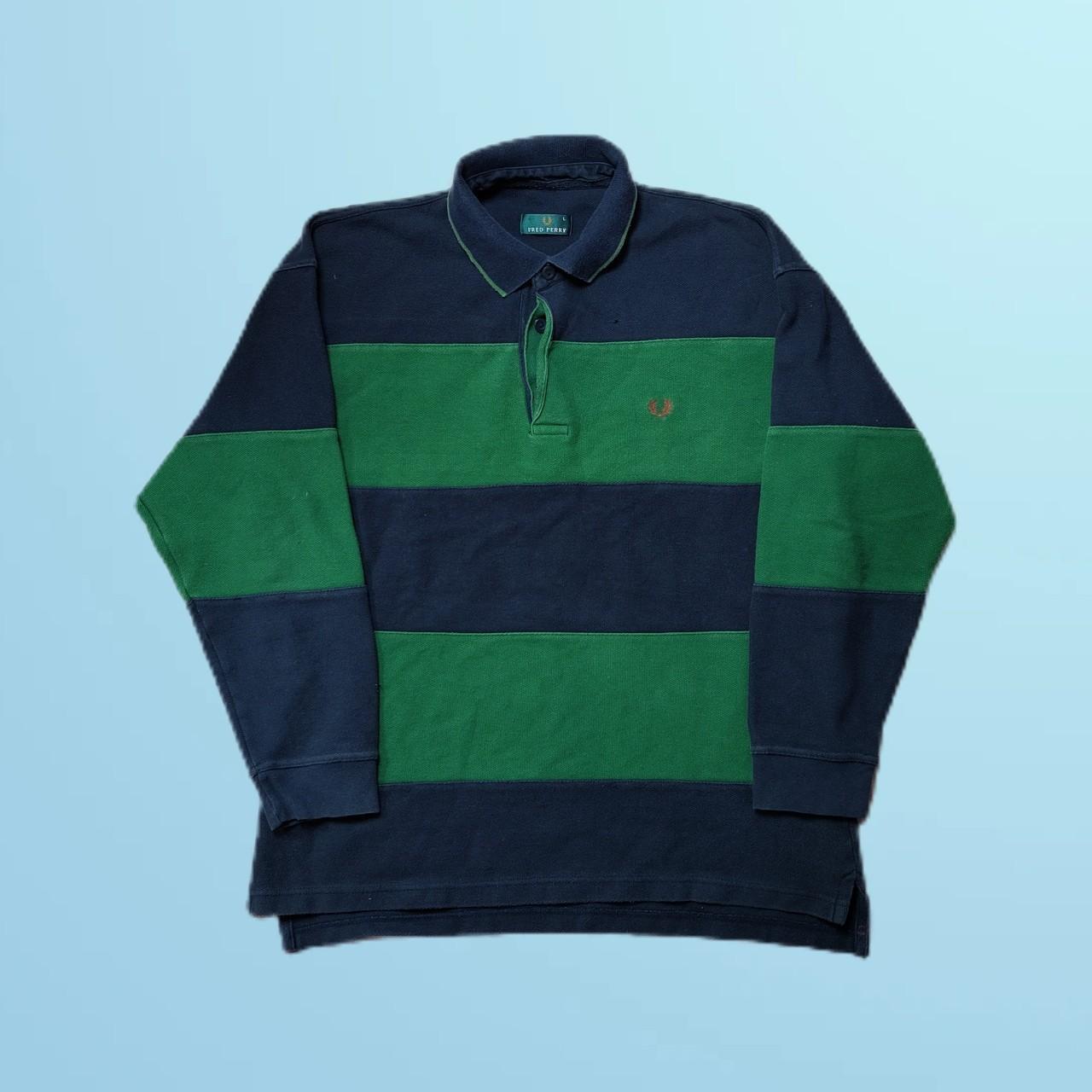 Vintage Fred Perry Rugby Shirt in Navy Blue & Green... - Depop