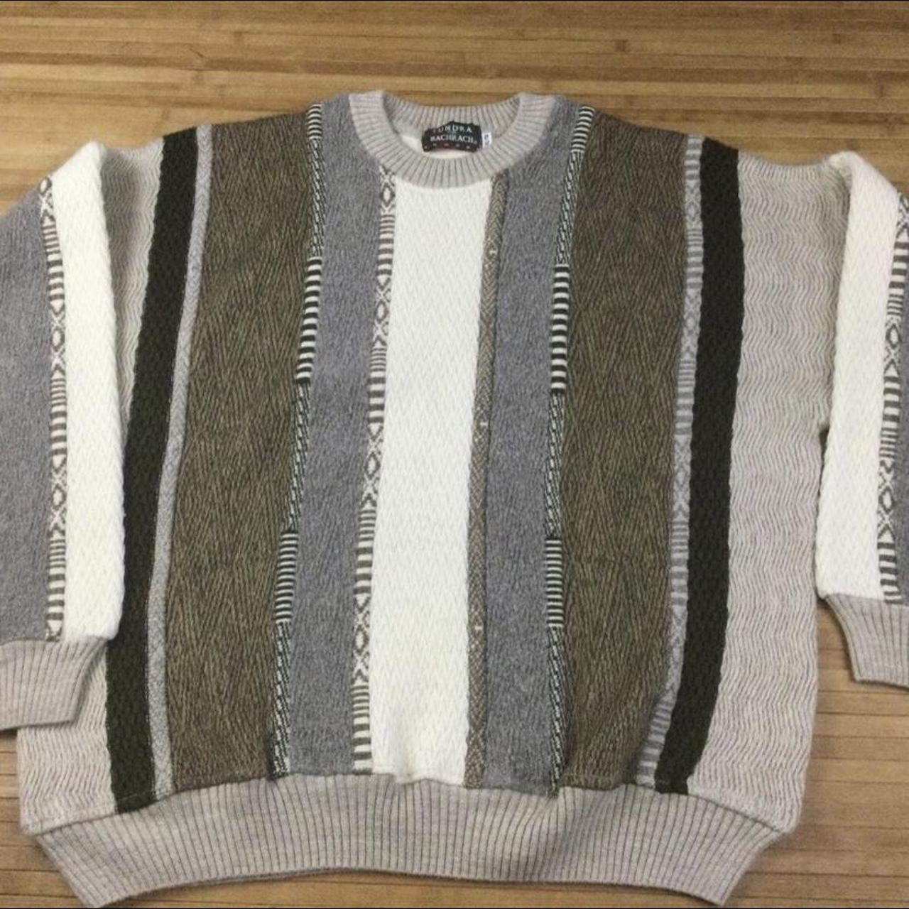 Men's Bachrach brown/tan textured crew neck sweater... - Depop