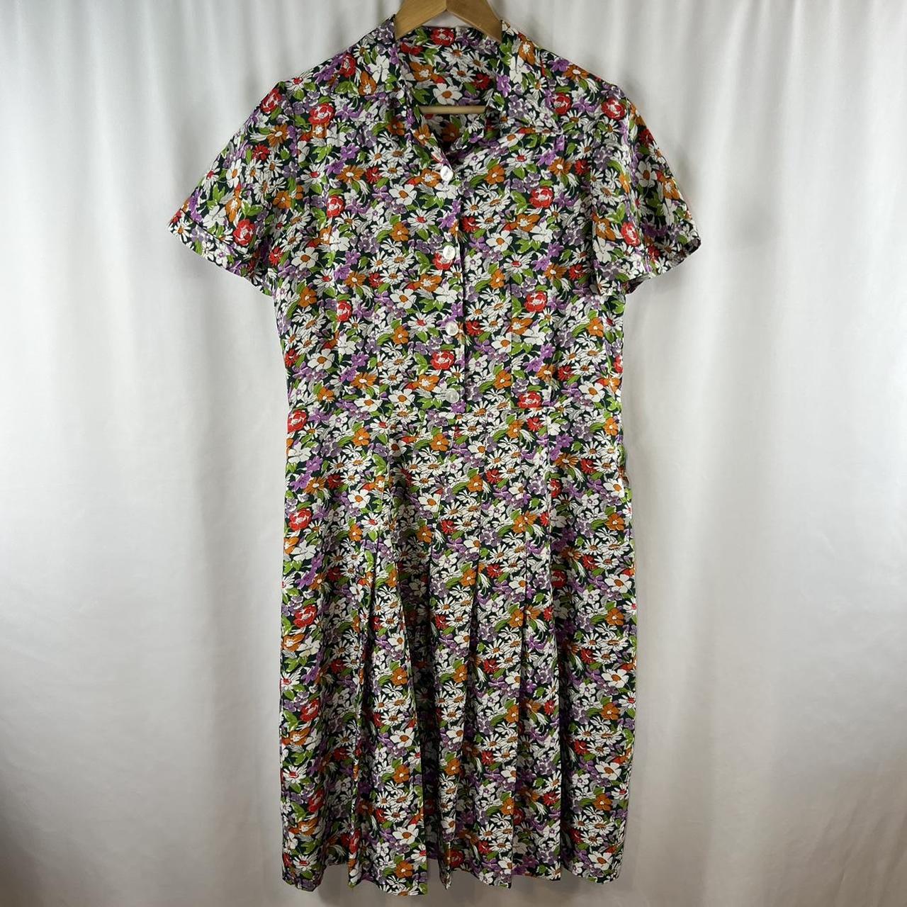 vintage 80s floral dress with pleated skirt and... - Depop