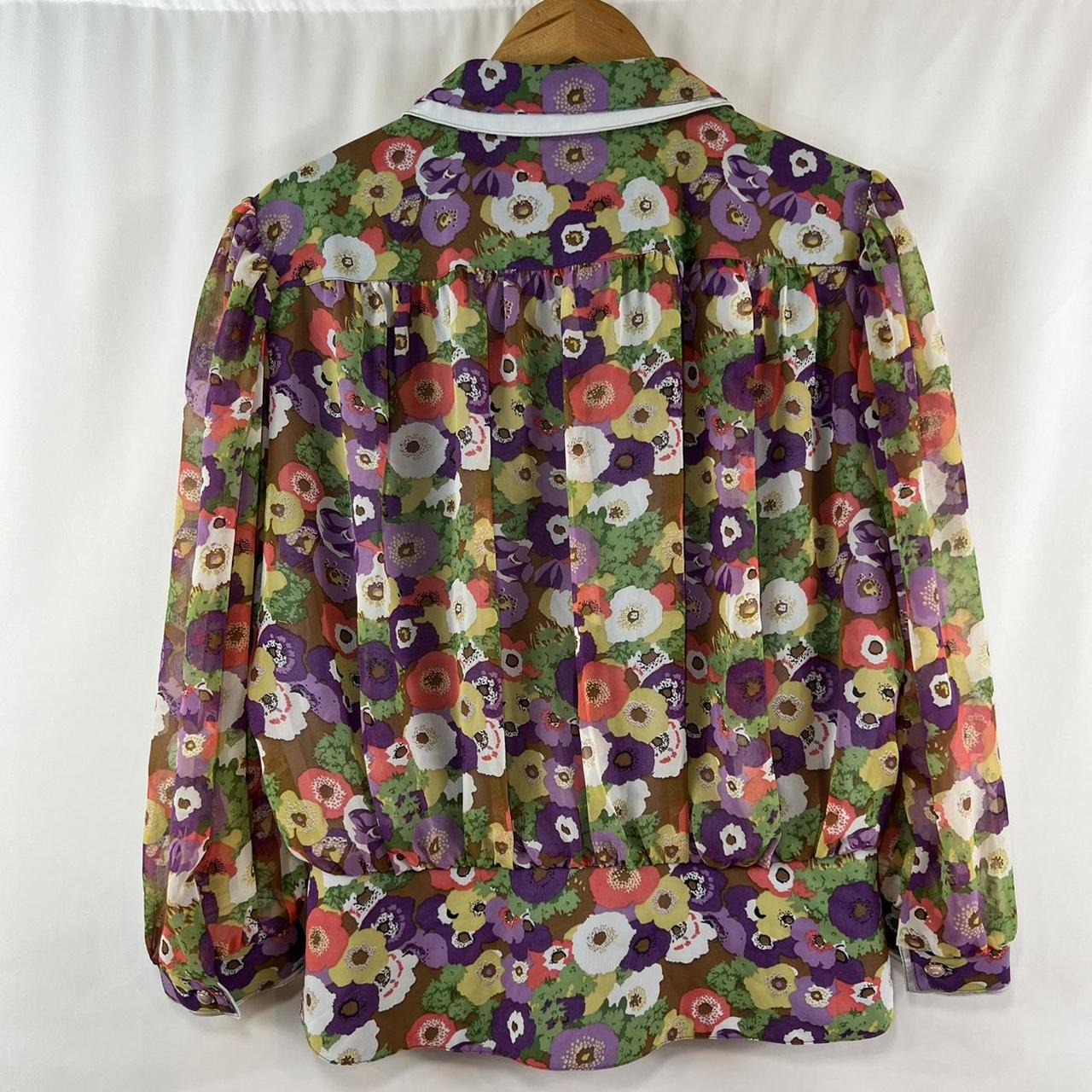 vintage late 80s floral blouse with sheer sleeves,... - Depop