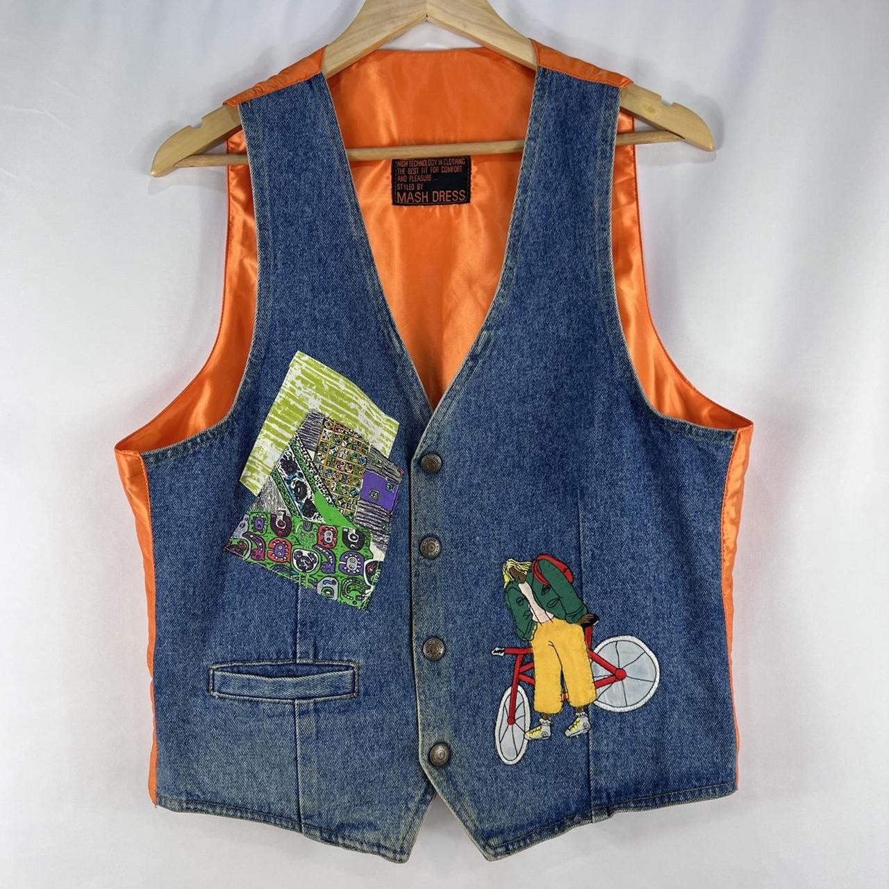 Vintage 90s Denim Waistcoat with Embroidery and Depop