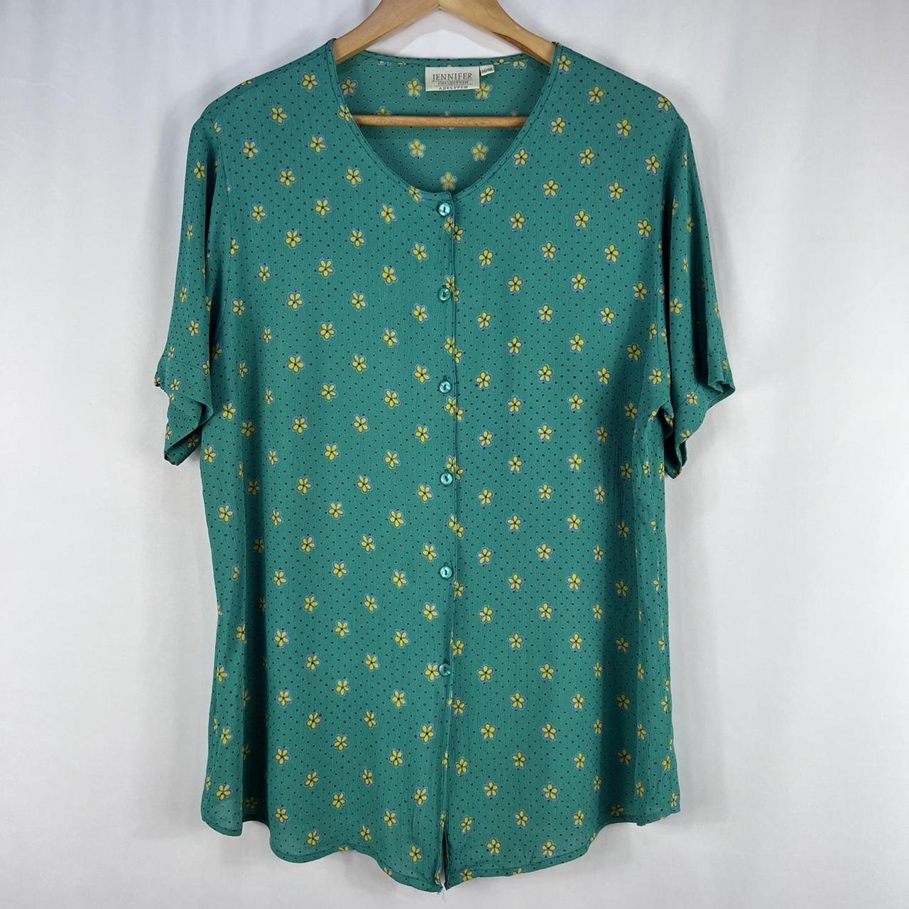 vintage-90s-cute-green-button-up-top-with-yellow-depop