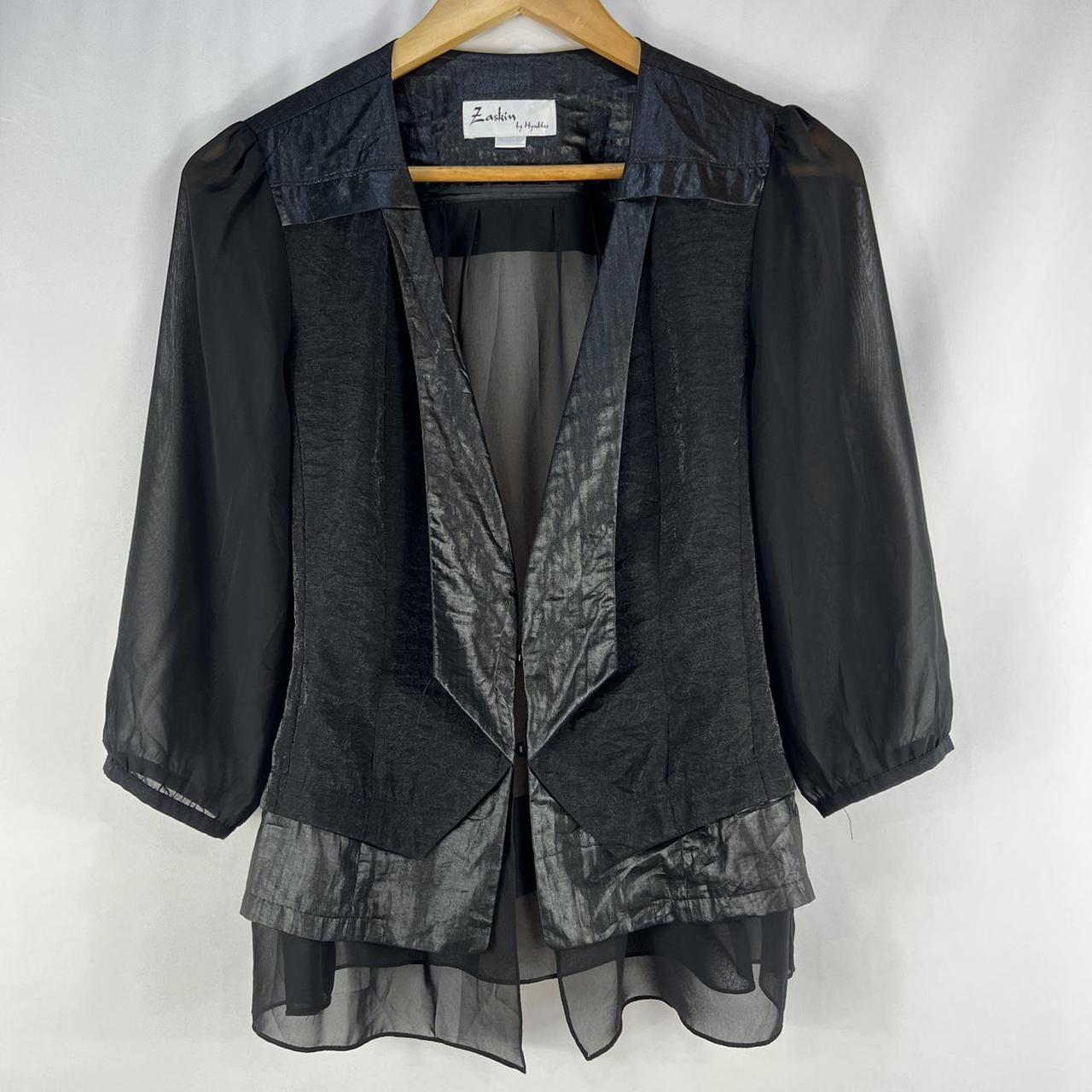 Vintage 90s Layered Black Blazer with Sheer Sleeves... - Depop