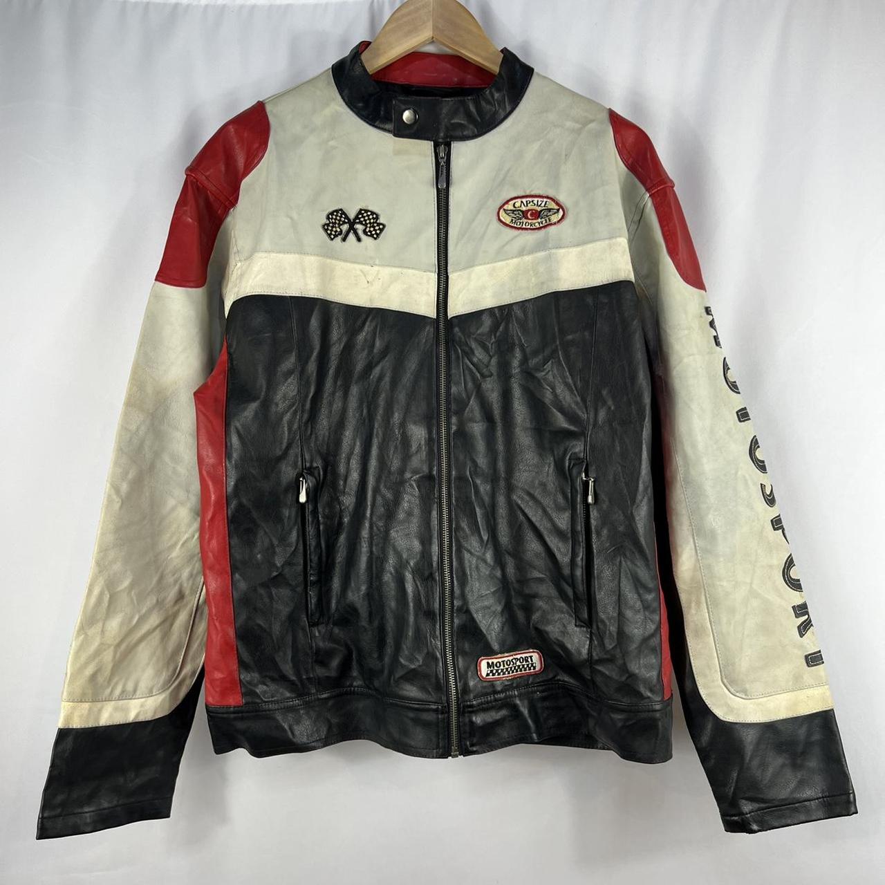 Vintage 90s Motorsport Leather Biker Jacket - Size... - Depop