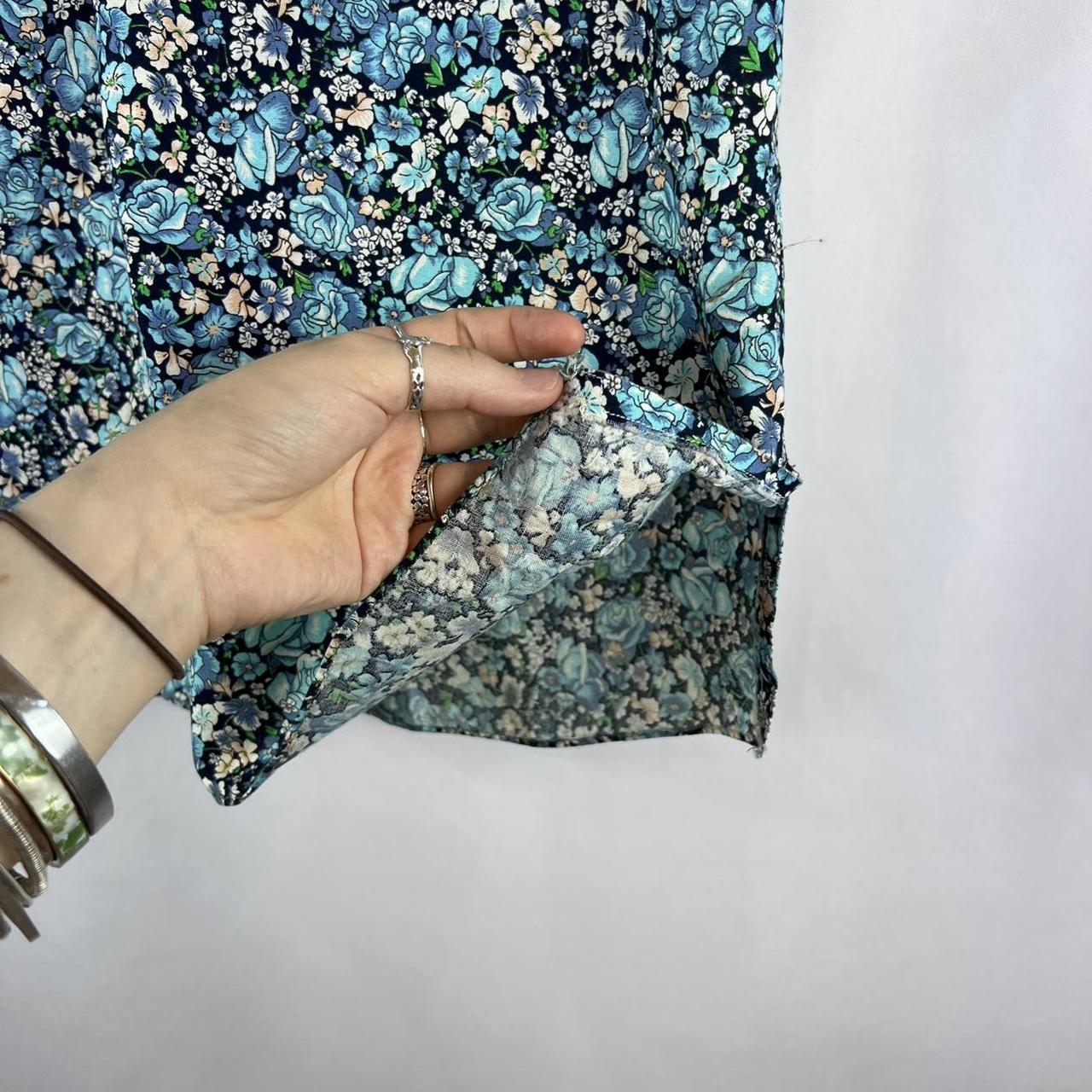 Vintage 70s Floral Blue Short Sleeve Button Up Shirt... - Depop