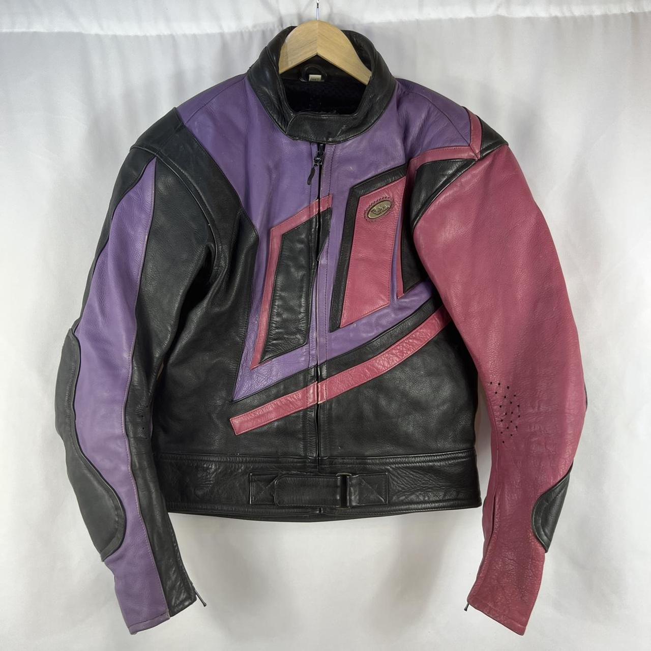 Vintage Black / Purple / Pink Leather Biker Jacket... - Depop
