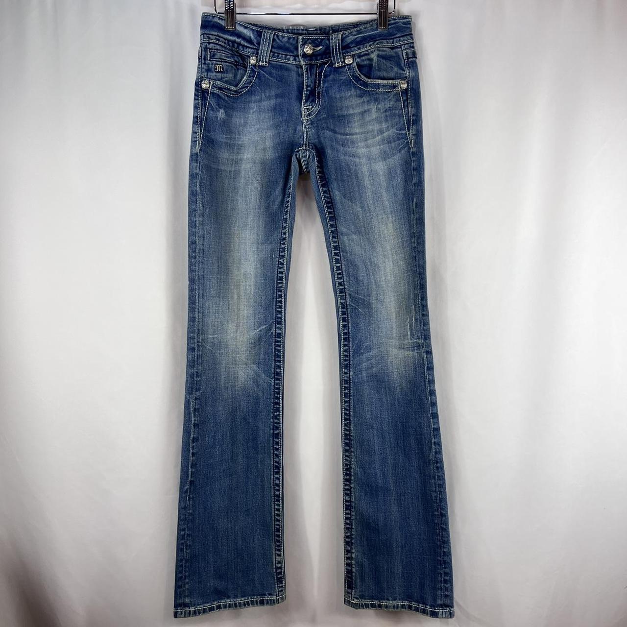 Vintage Y2K Blue Denim Rhinestoned Miss Me Jeans -... - Depop