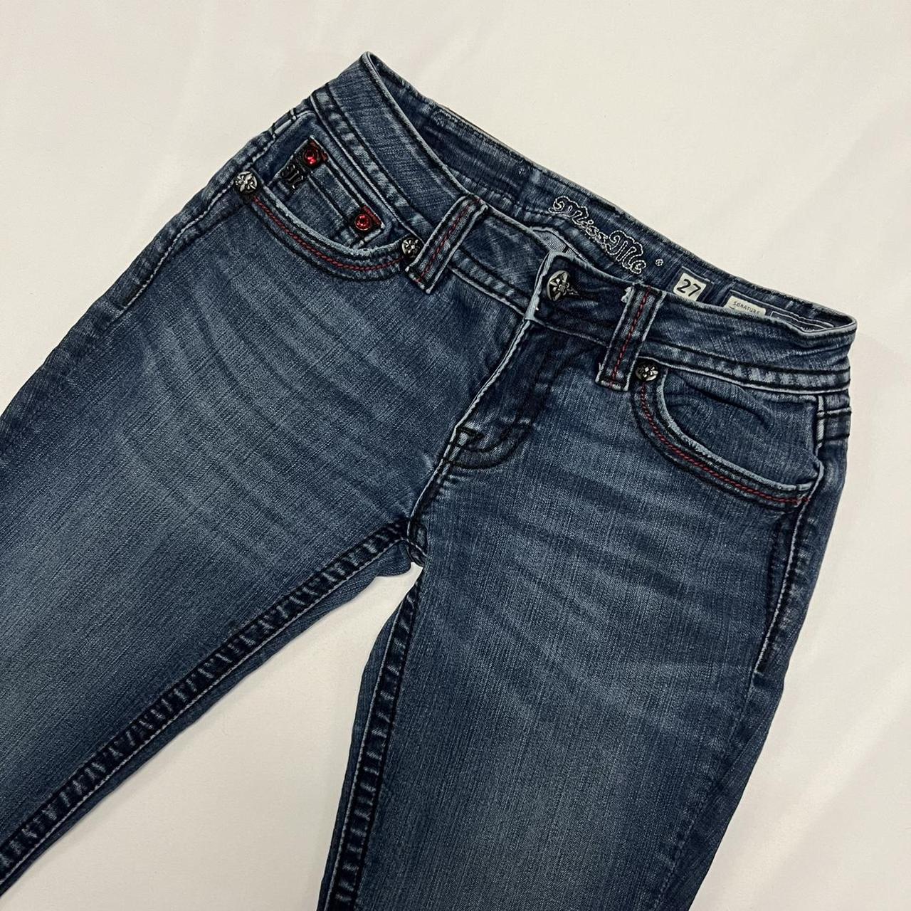 Rare Vintage Y2K Blue Denim Red Rhinestoned Miss Me... - Depop