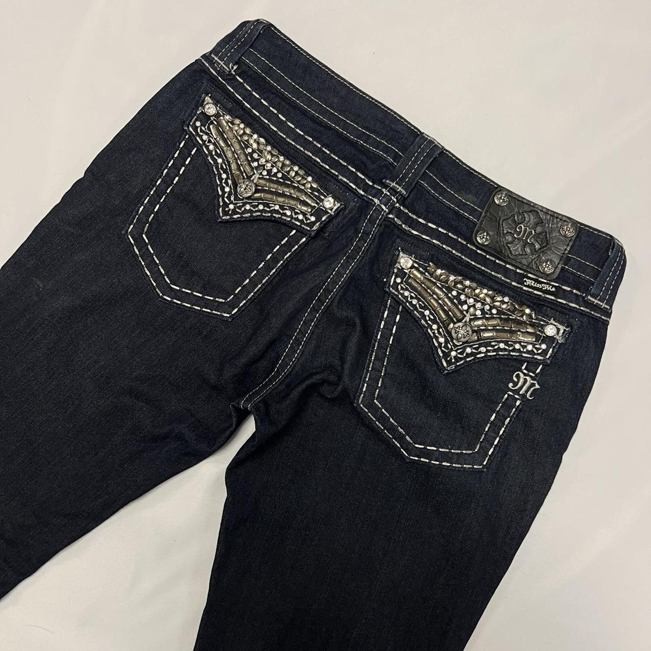 Vintage Y2K Navy Denim Rhinestoned Miss Me Jeans Depop