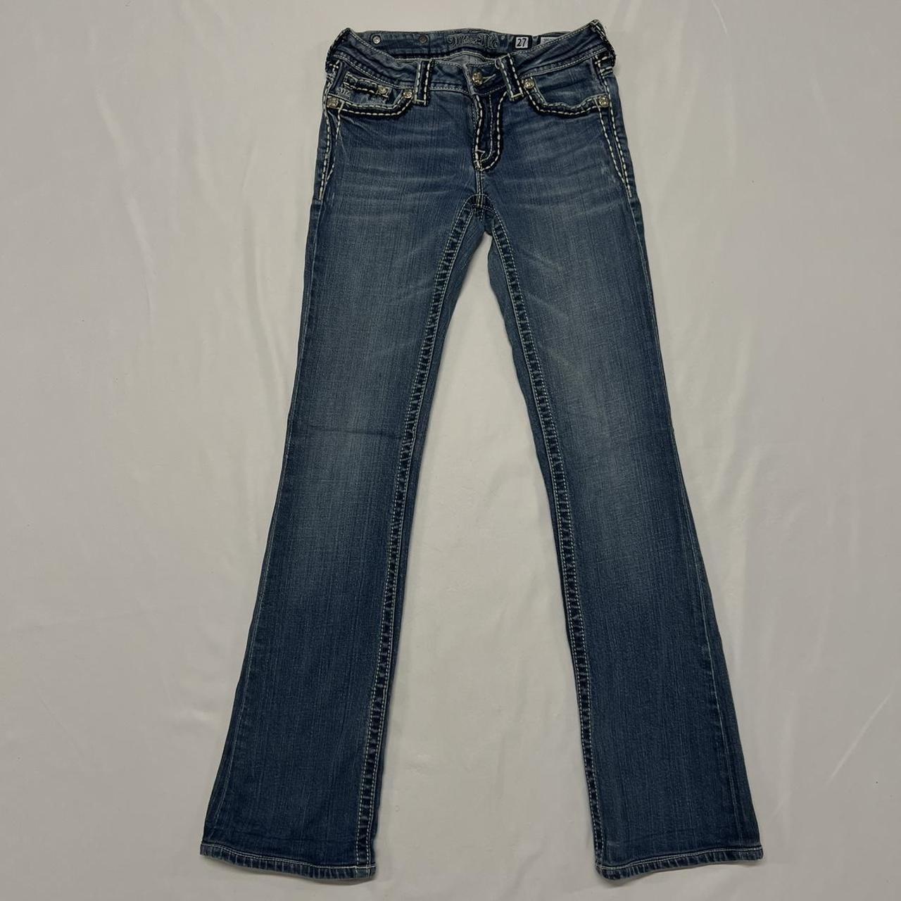 Vintage Y2K Blue Denim Rhinestoned Miss Me Jeans -... - Depop