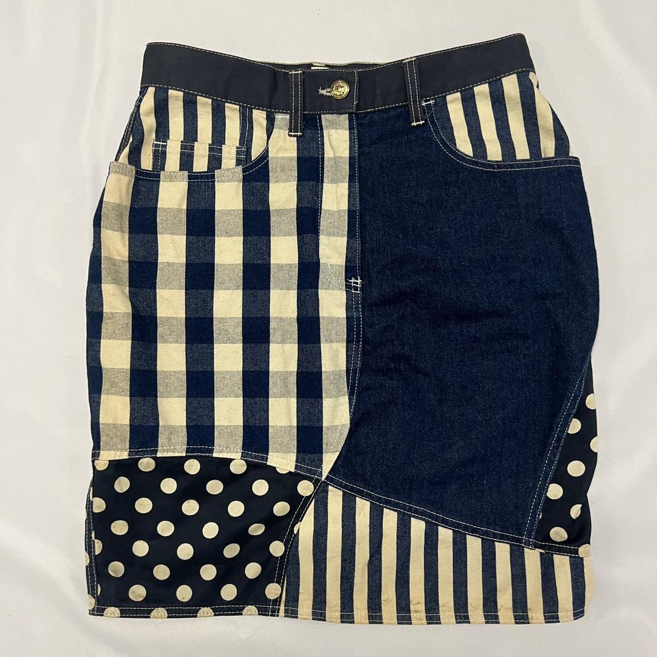 Moschino Jeans denim patchwork midi skirt with... - Depop