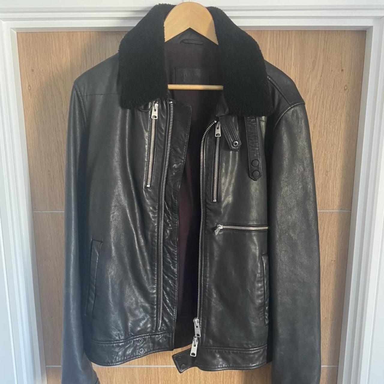 Borg collar on sale leather jacket mens