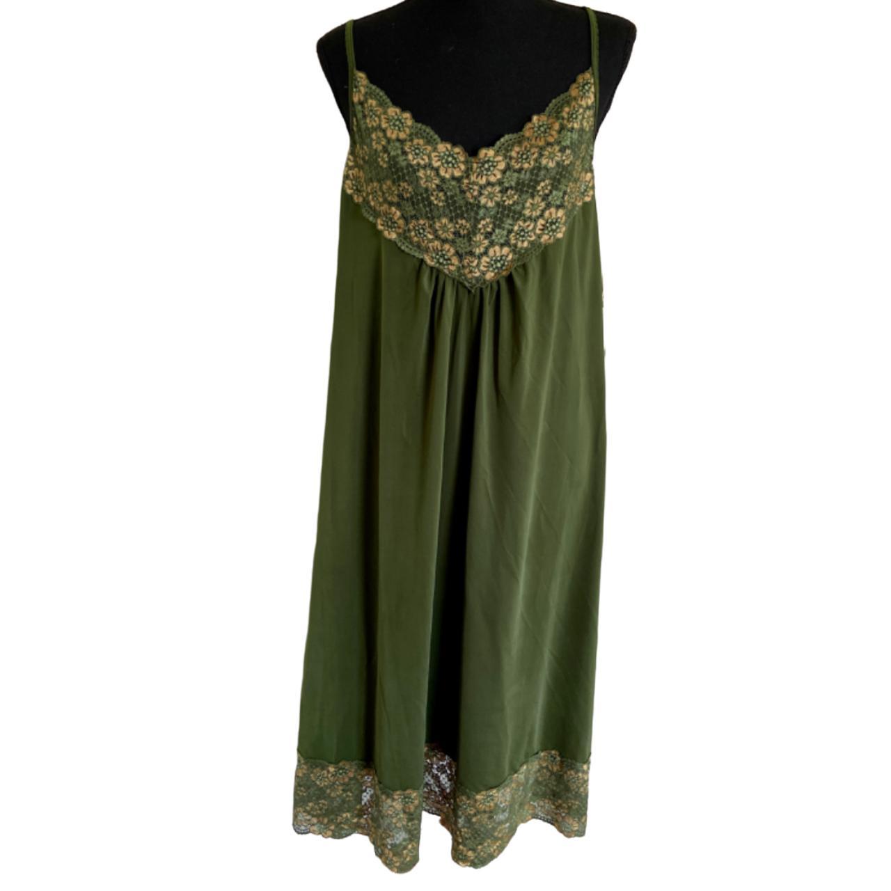 Vintage unique 90s olive green midi slip dress with... - Depop