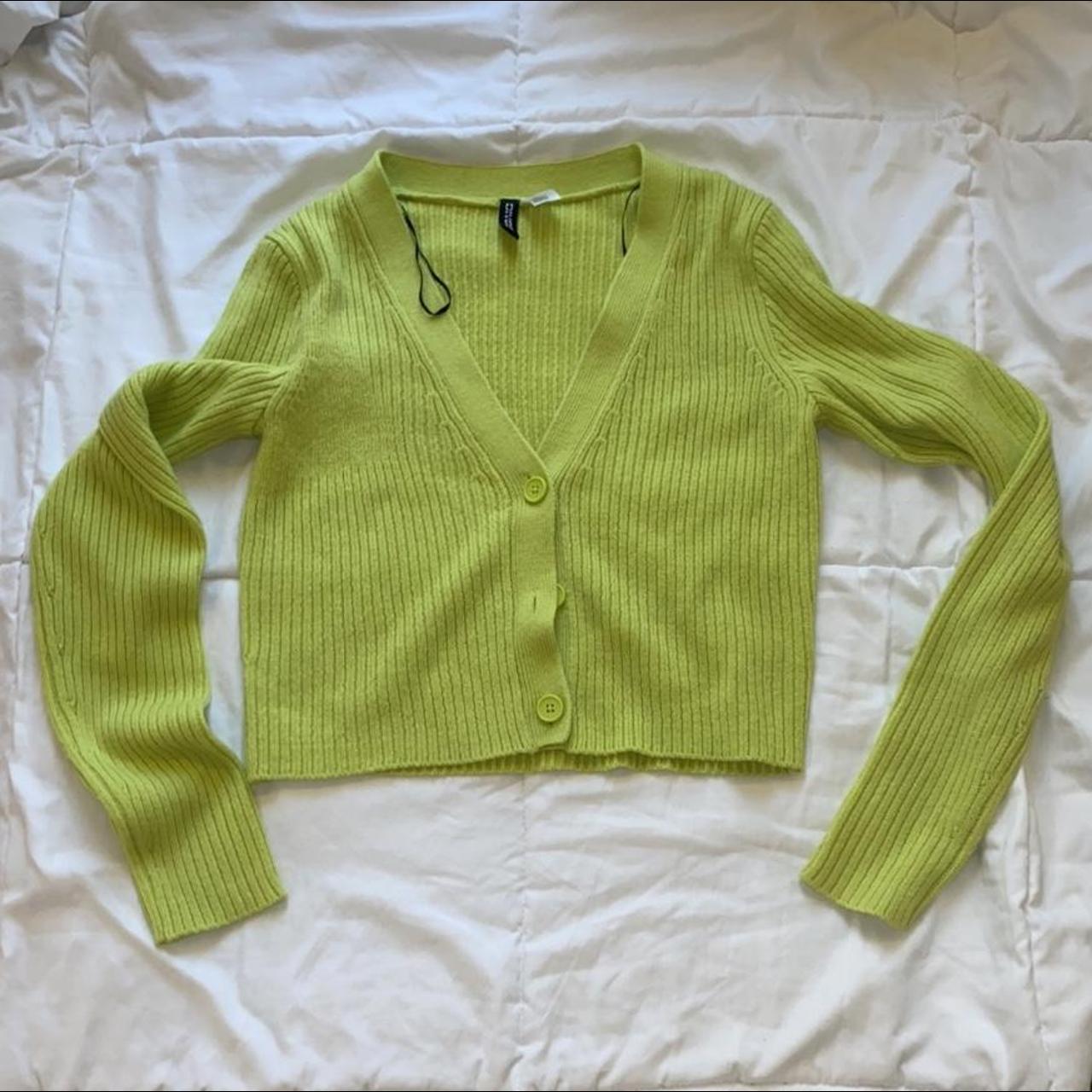 h&m bright green classic cardigan (great for... - Depop