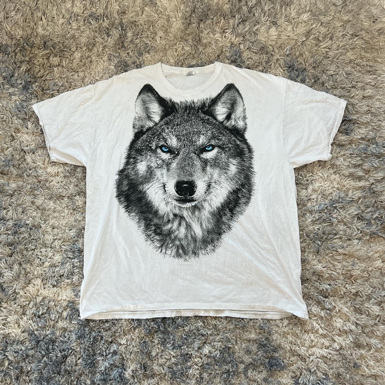 Y2K Wolf Graphic Tee Size untagged, fits like... - Depop