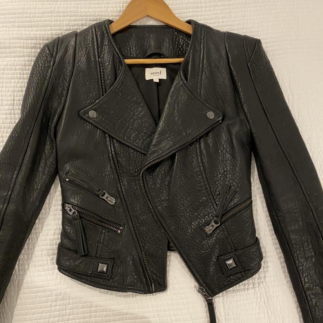 Seed | Black Leather Biker Jacket | RRP $799... - Depop