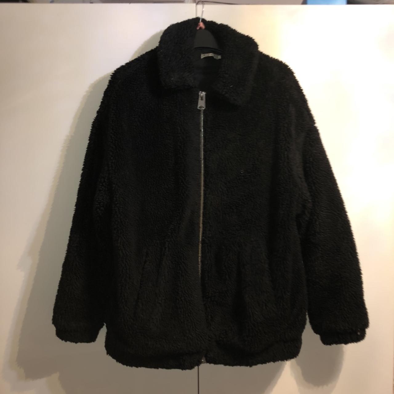 Black Urban Outfitters teddy bear coat from a few... - Depop