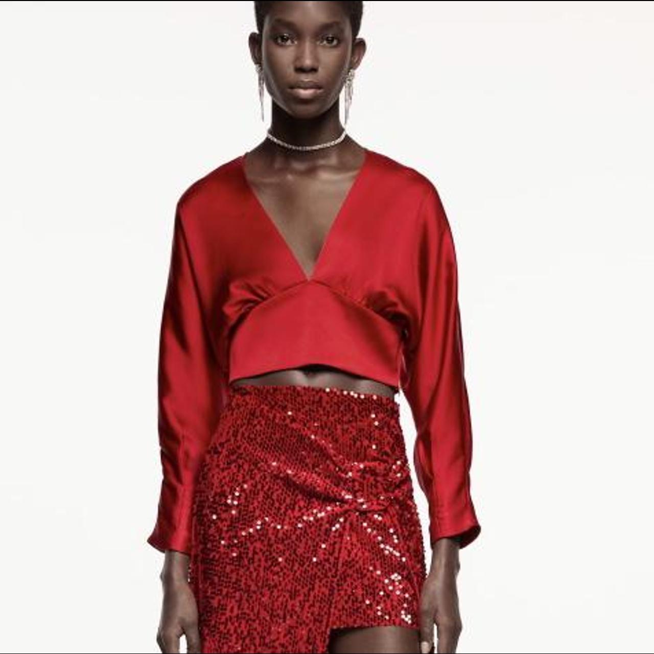 zara red silk top