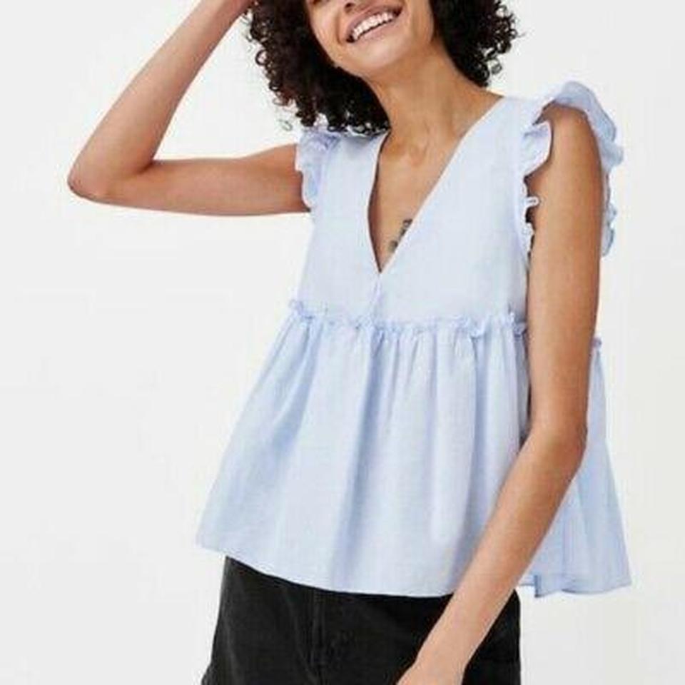 zara blue frill top